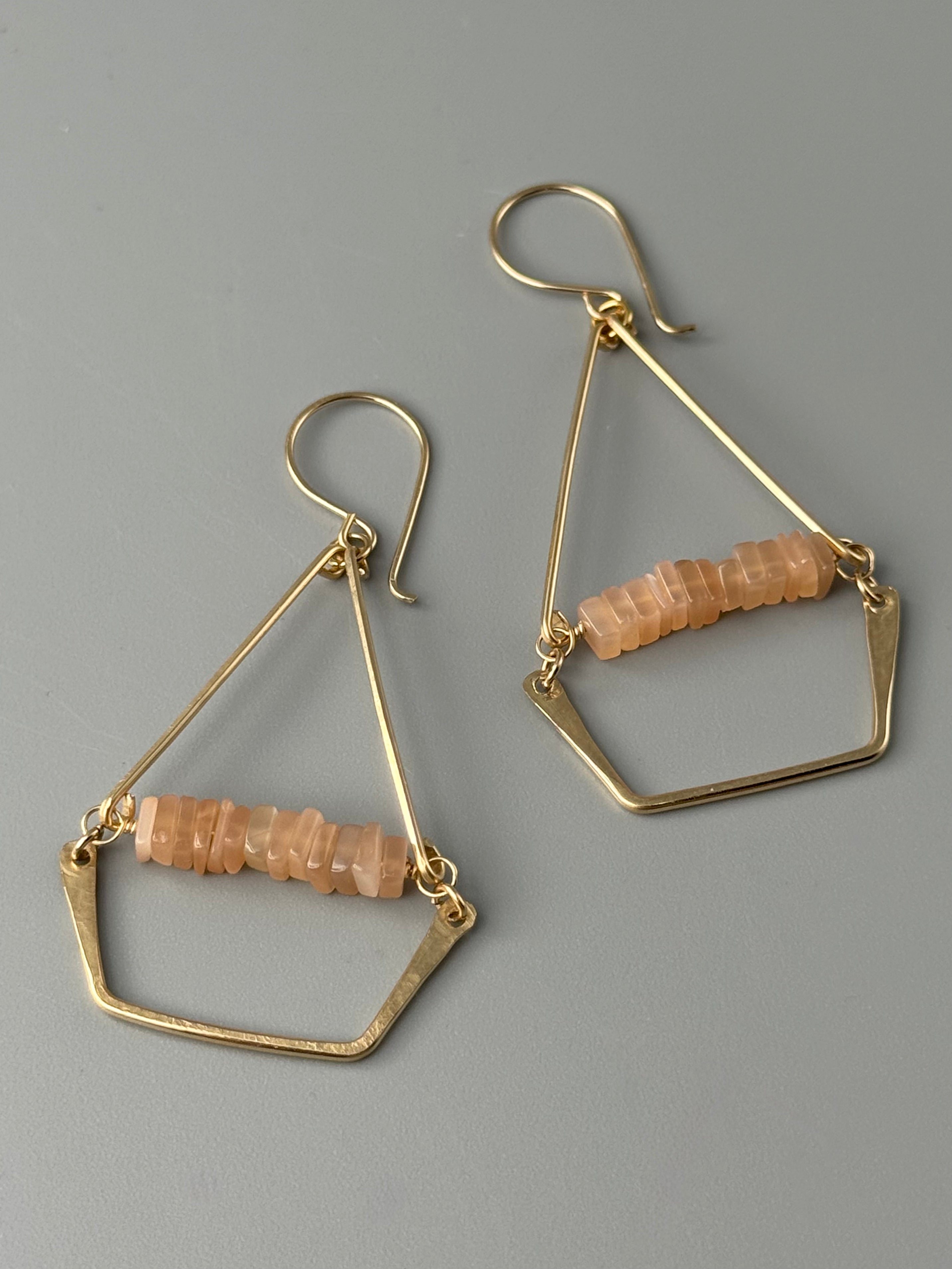 •SWING• peach moonstone + gold earrings