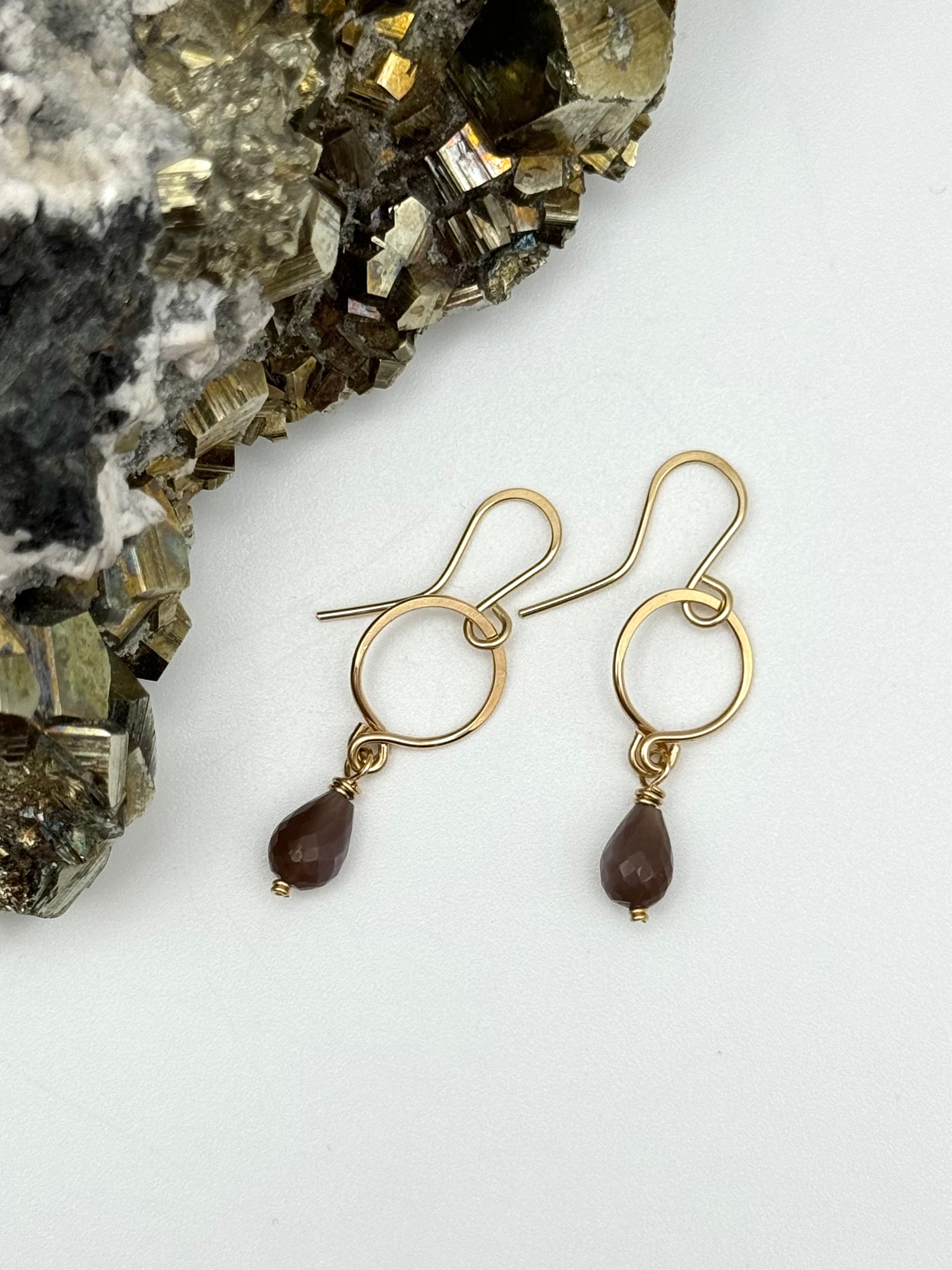 •DROPLET• chocolate moonstone + gold dangle earrings