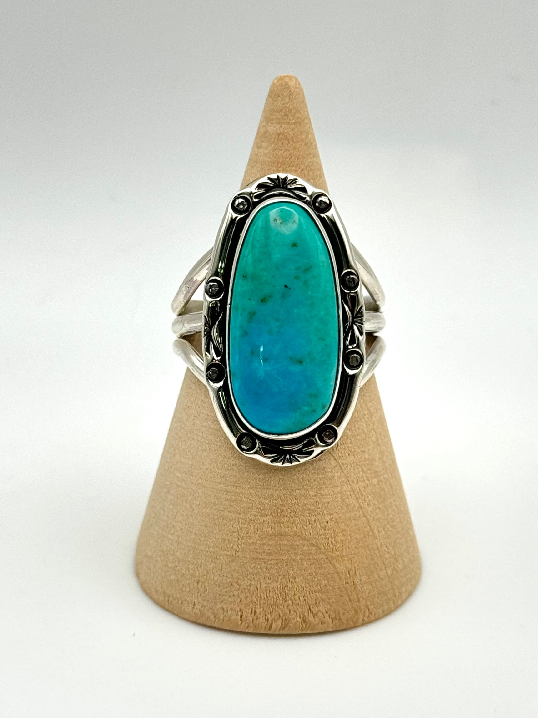 •KINGMAN TURQUOISE - 1• Navajo silver ring (size 9.75)