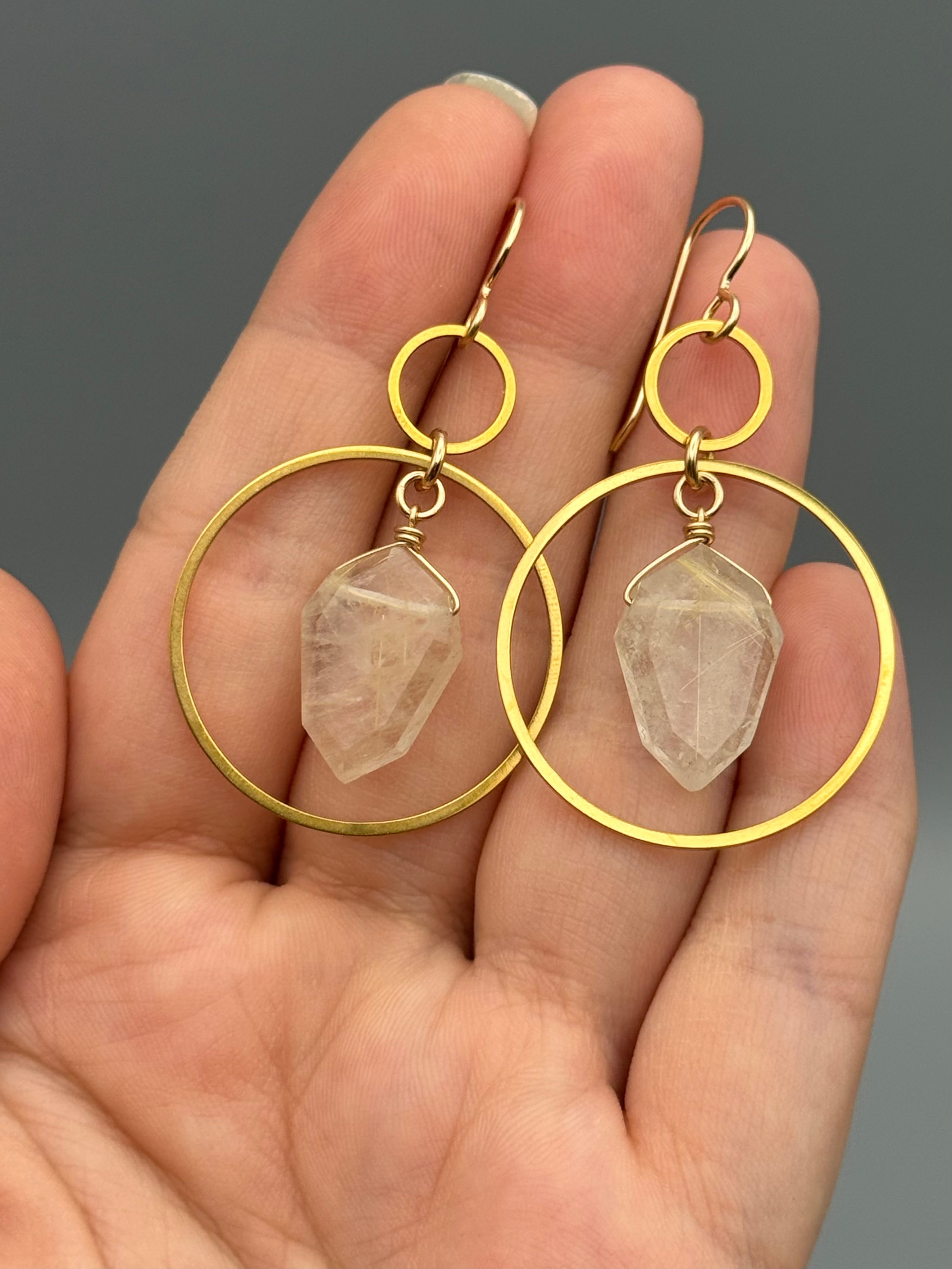 •EQUA-LUNA• rutilated quartz + gold earrings
