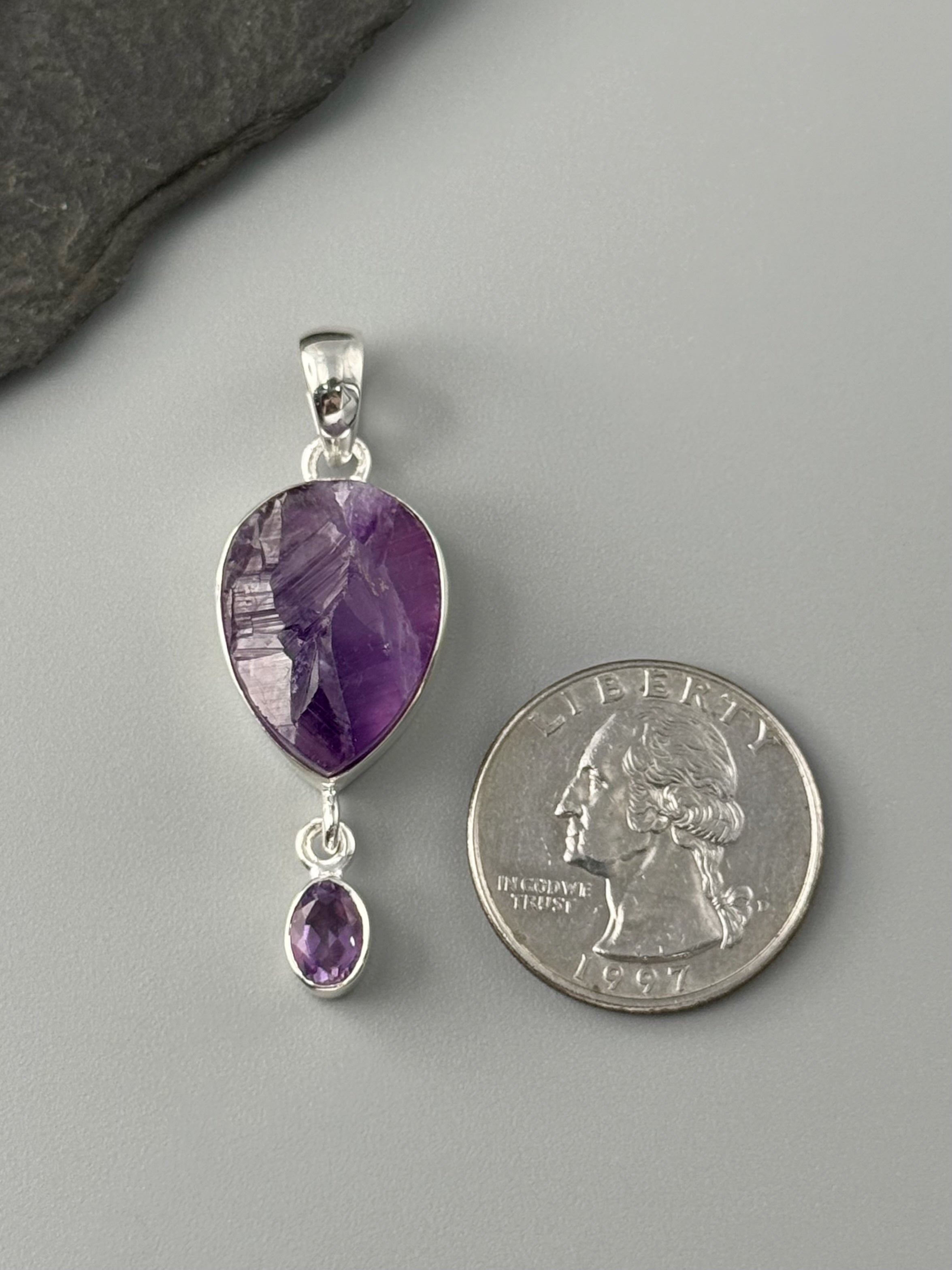 •AMETHYST DROP - 1• sterling silver pendant
