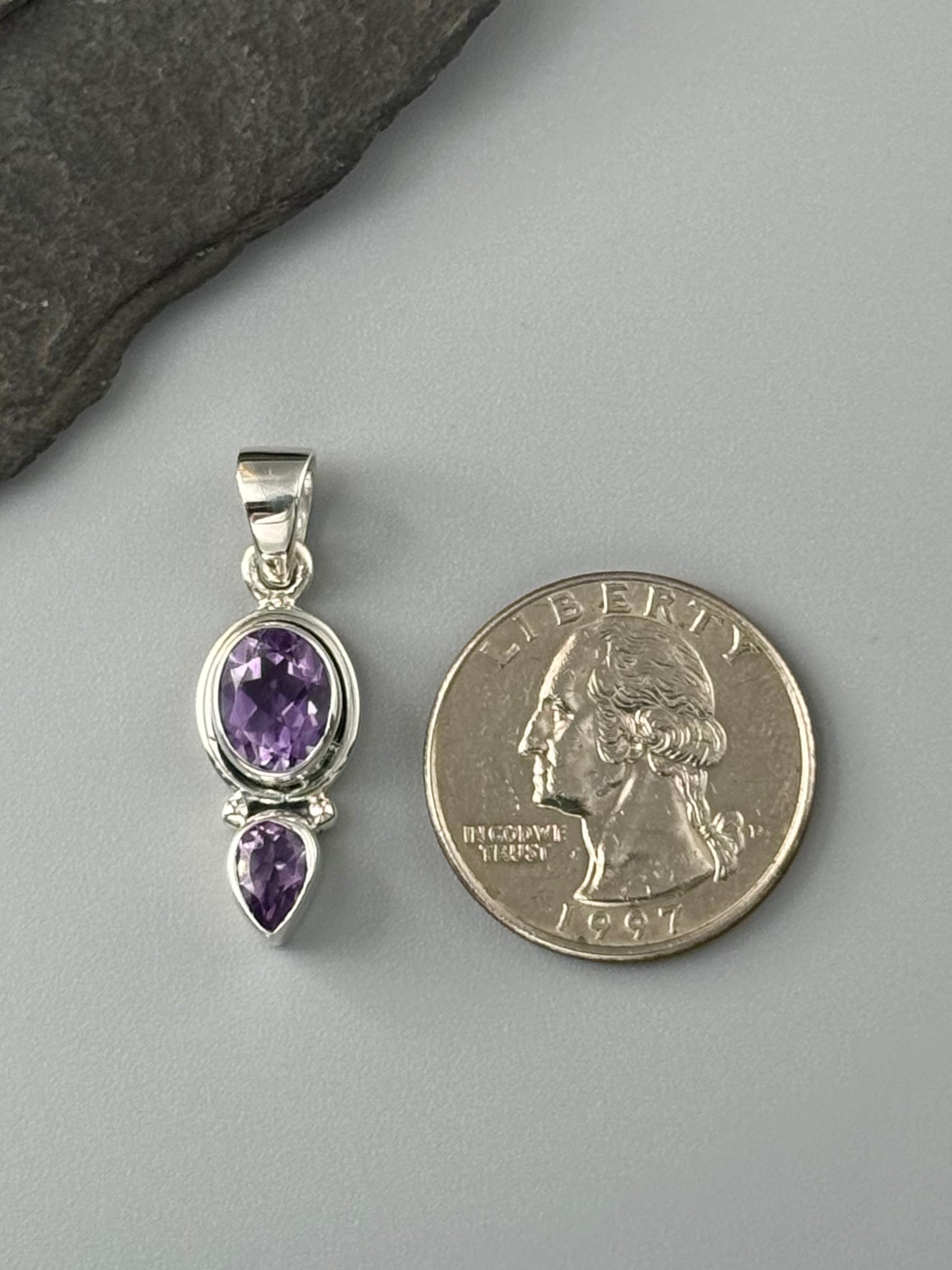 •AMETHYST - FACETED DUO• sterling silver pendant