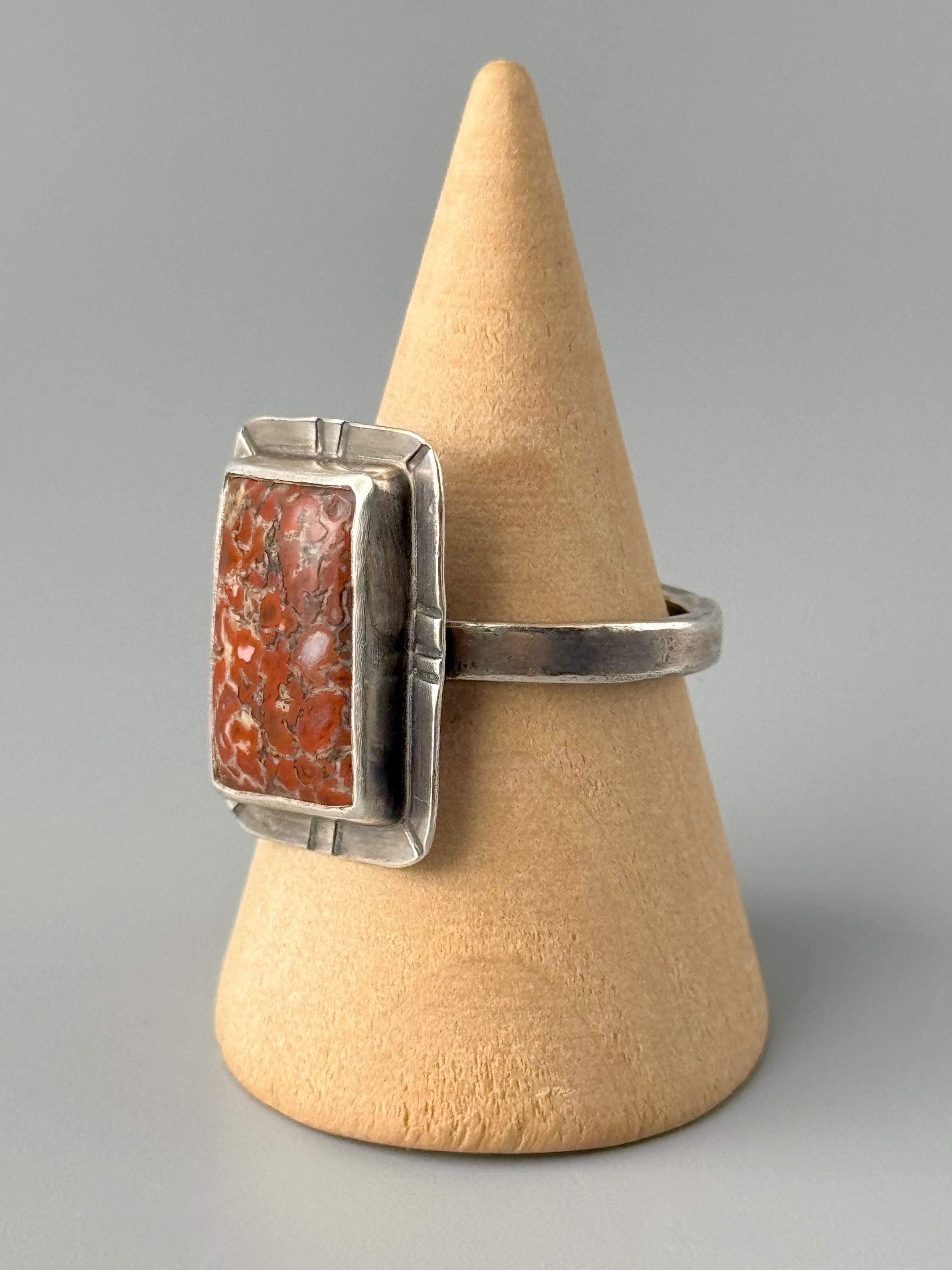 •AGATIZED DINOSAUR BONE -  RECTANGLE• oxidized sterling silver ring (size 9.75)