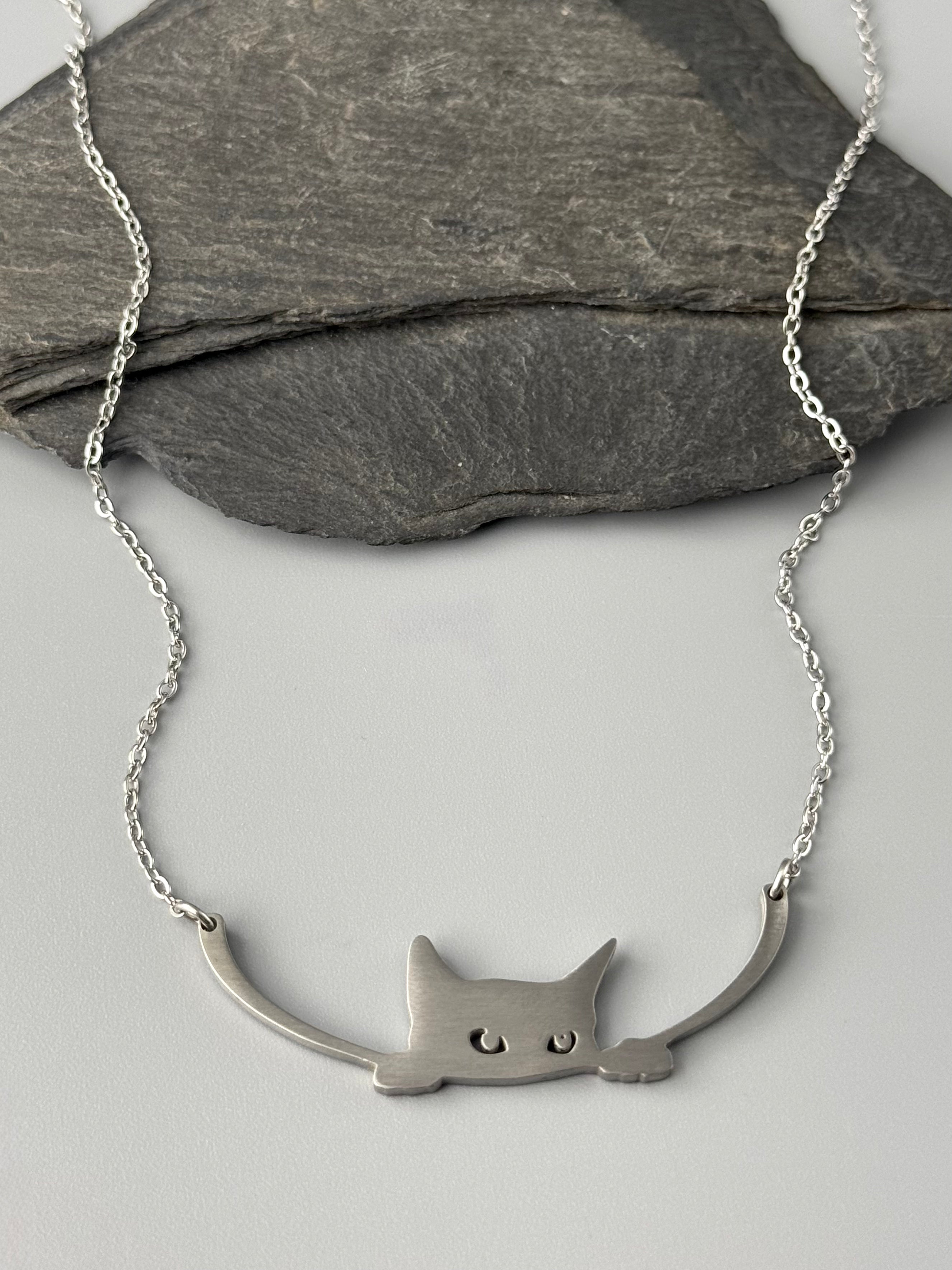 •CURIOUS CAT• stainless steel necklace (17" or 20" long)