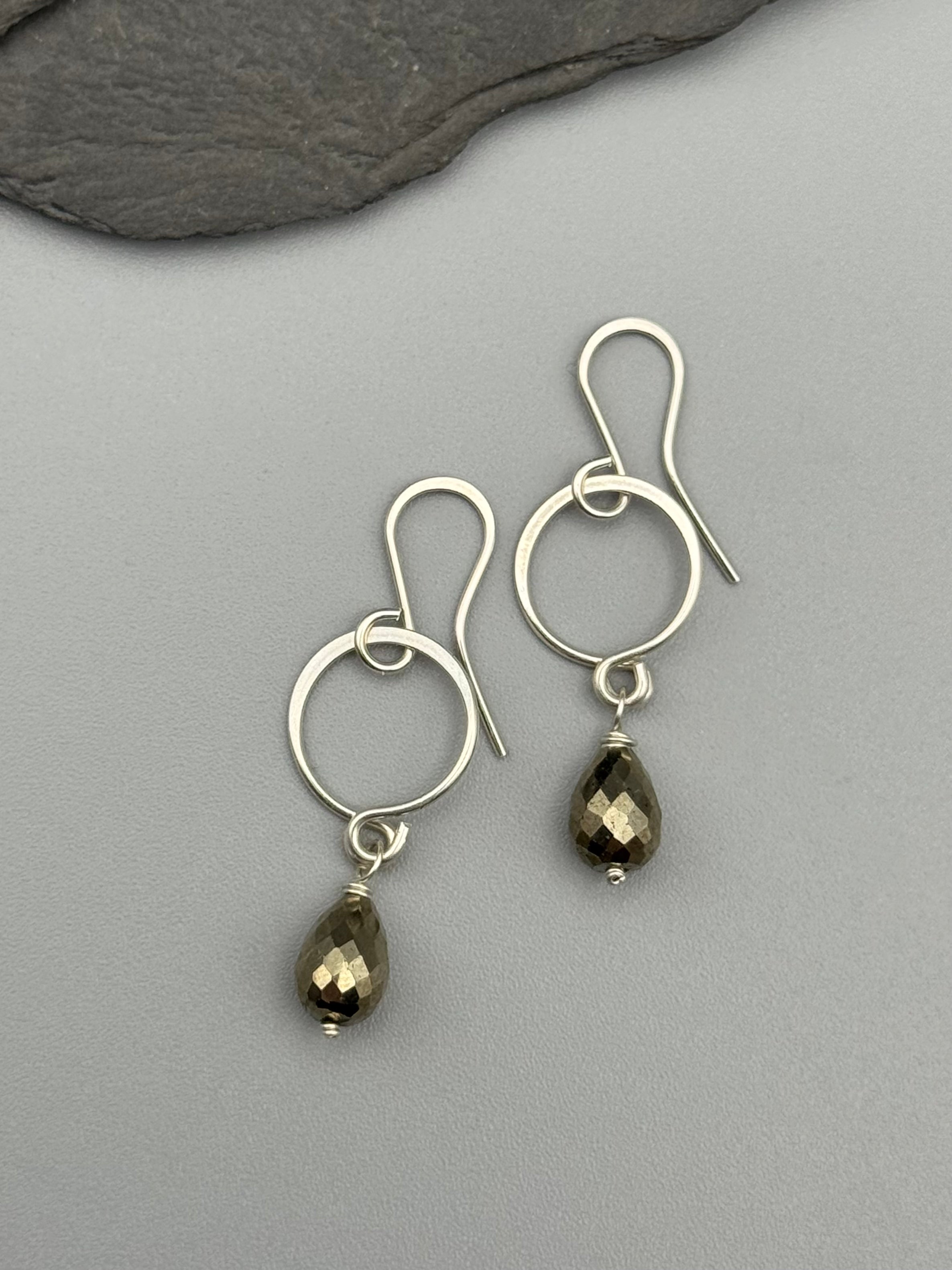 •DROPLET• pyrite + silver dangle earrings