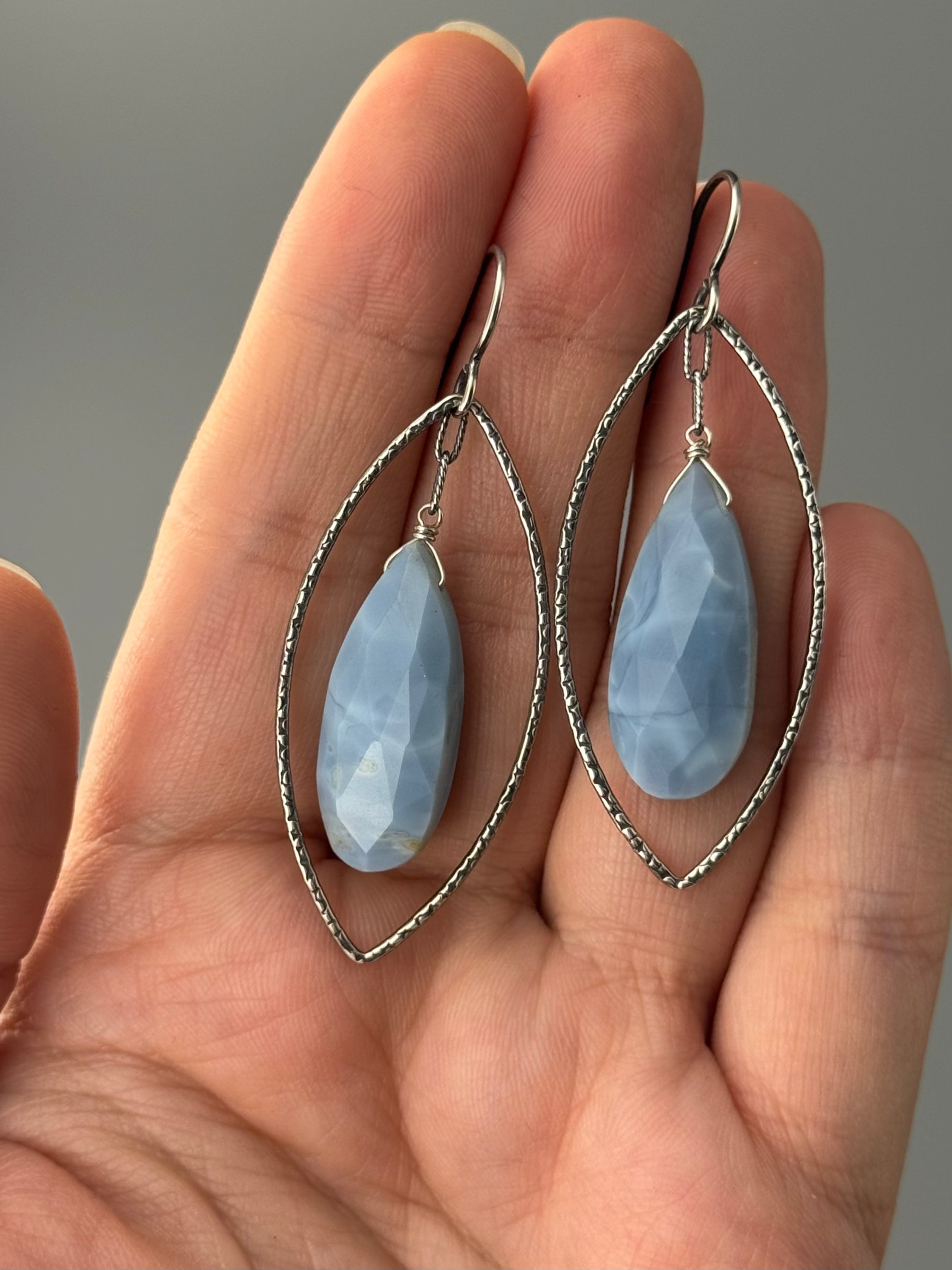•NAVETTE• blue opal + silver earrings