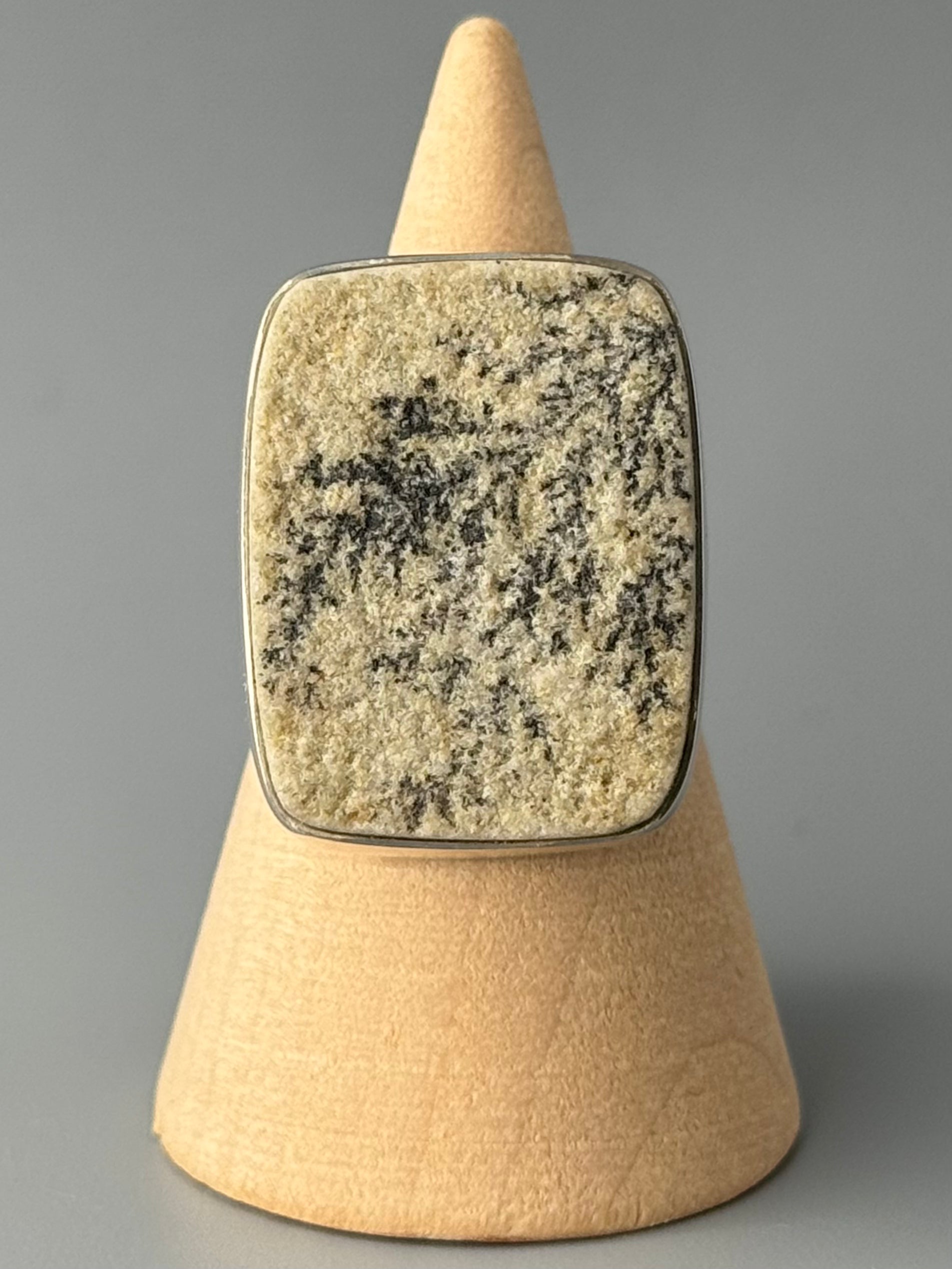 •DENDRITIC SANDSTONE - SOFT RECTANGLE• split band silver ring (size 8)