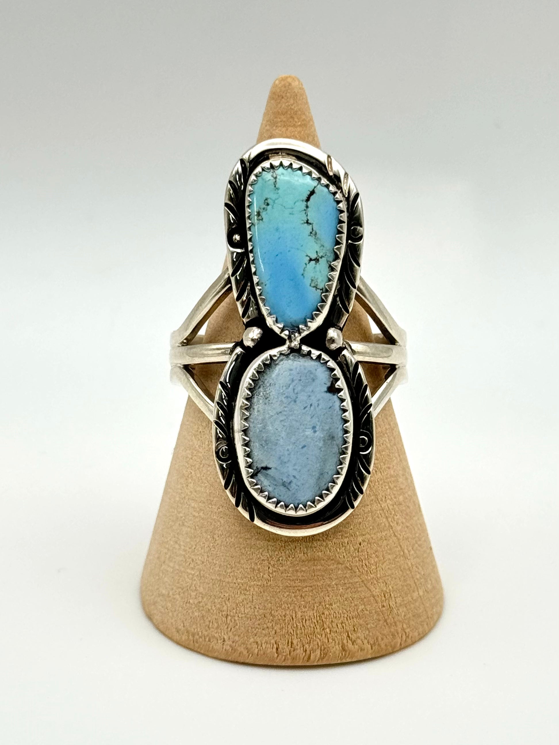 •GOLDEN HILL TURQUOISE• Navajo silver double stone ring (size 10.25)