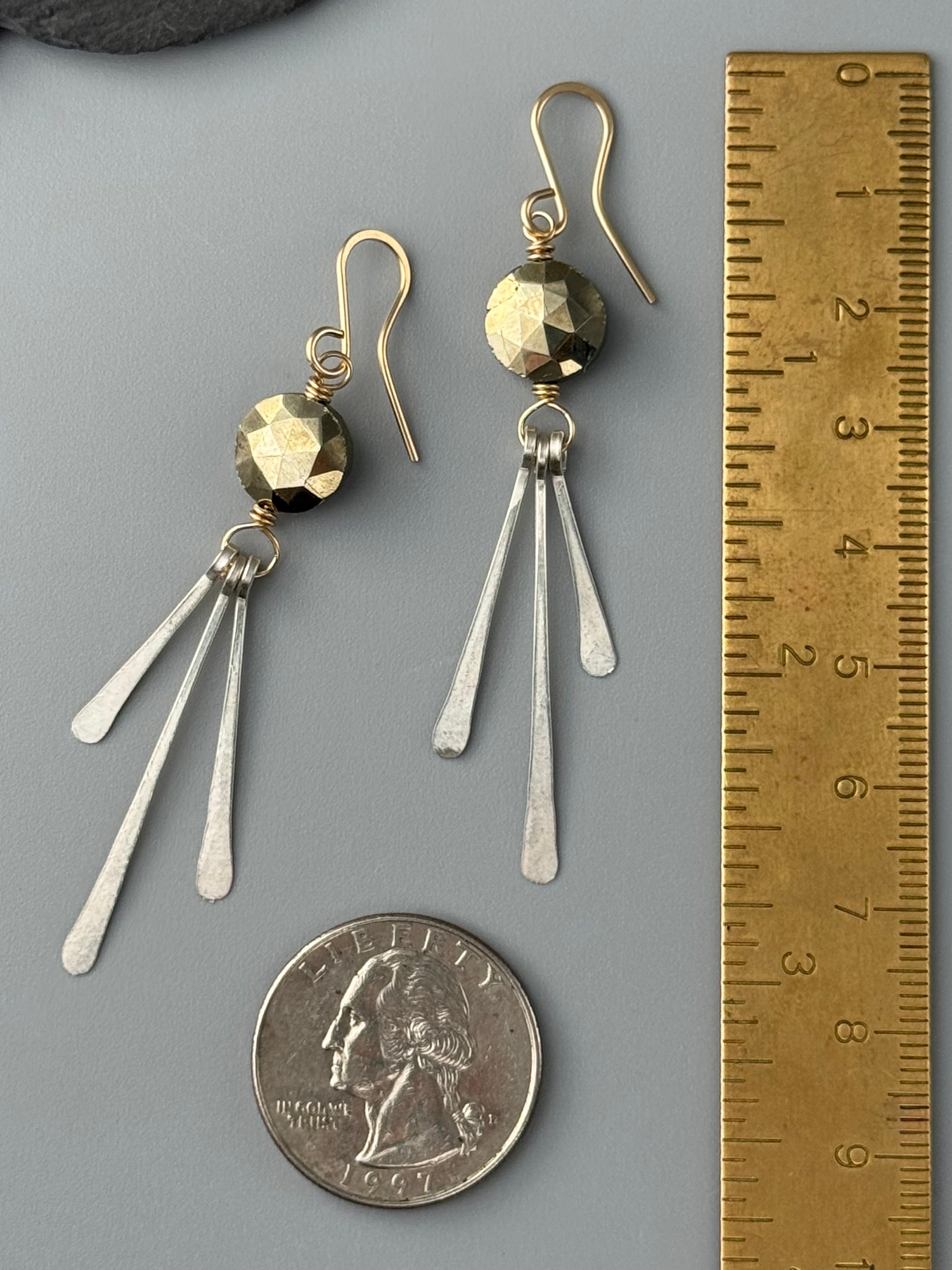 •COIN FRINGE• pyrite + mixed metal earrings