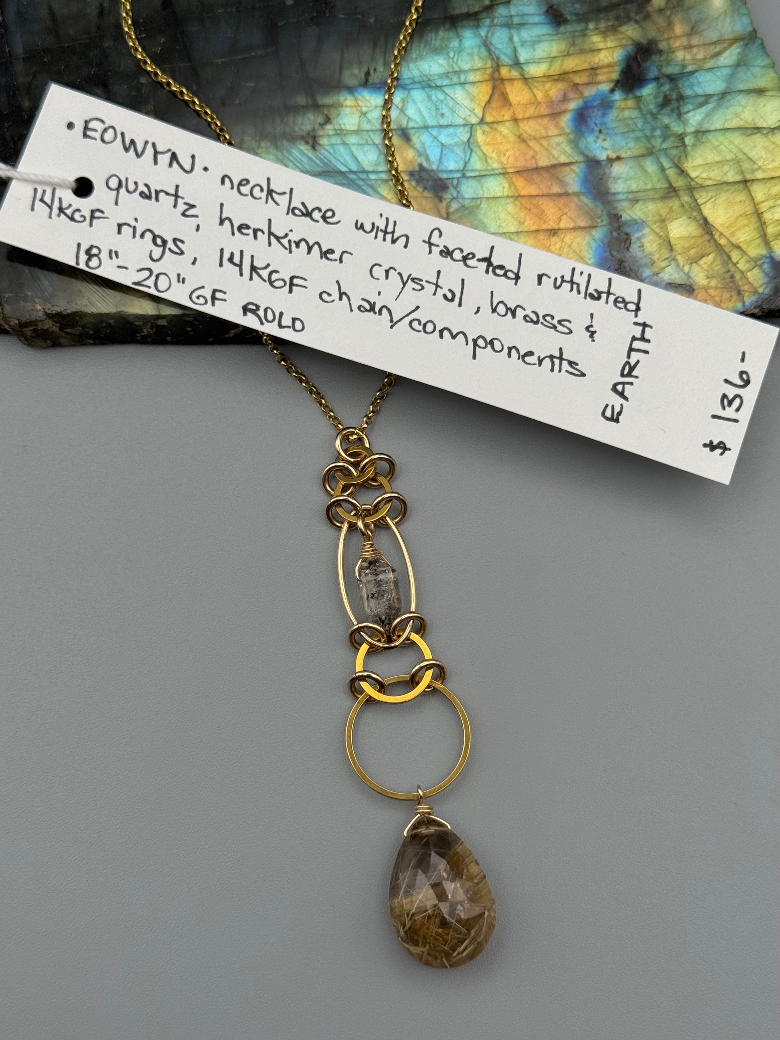•EOWYN• herkimer + rutilated quartz gold necklace (18"-20" long)