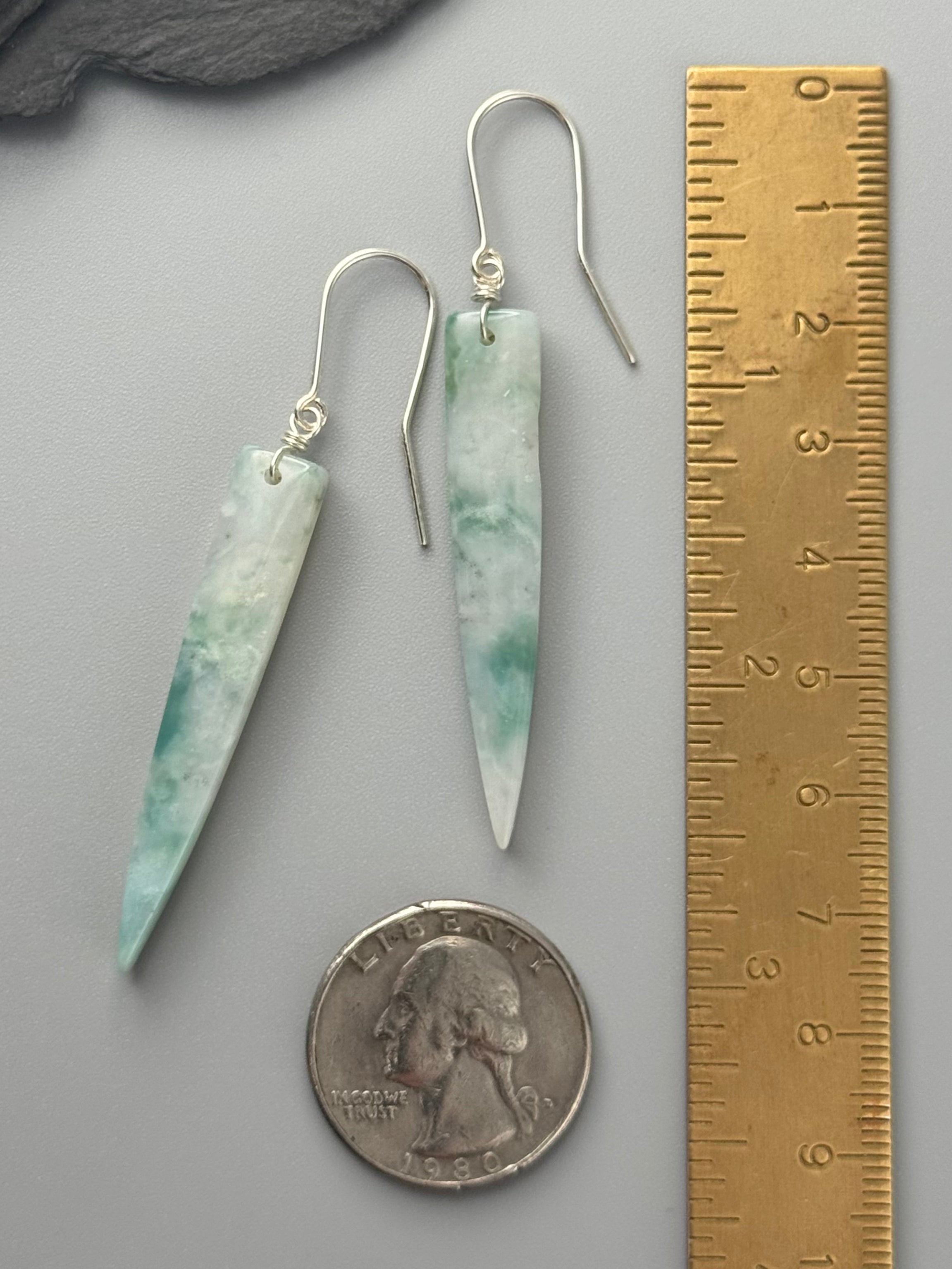 •STRAY• green mountain jade + silver earrings