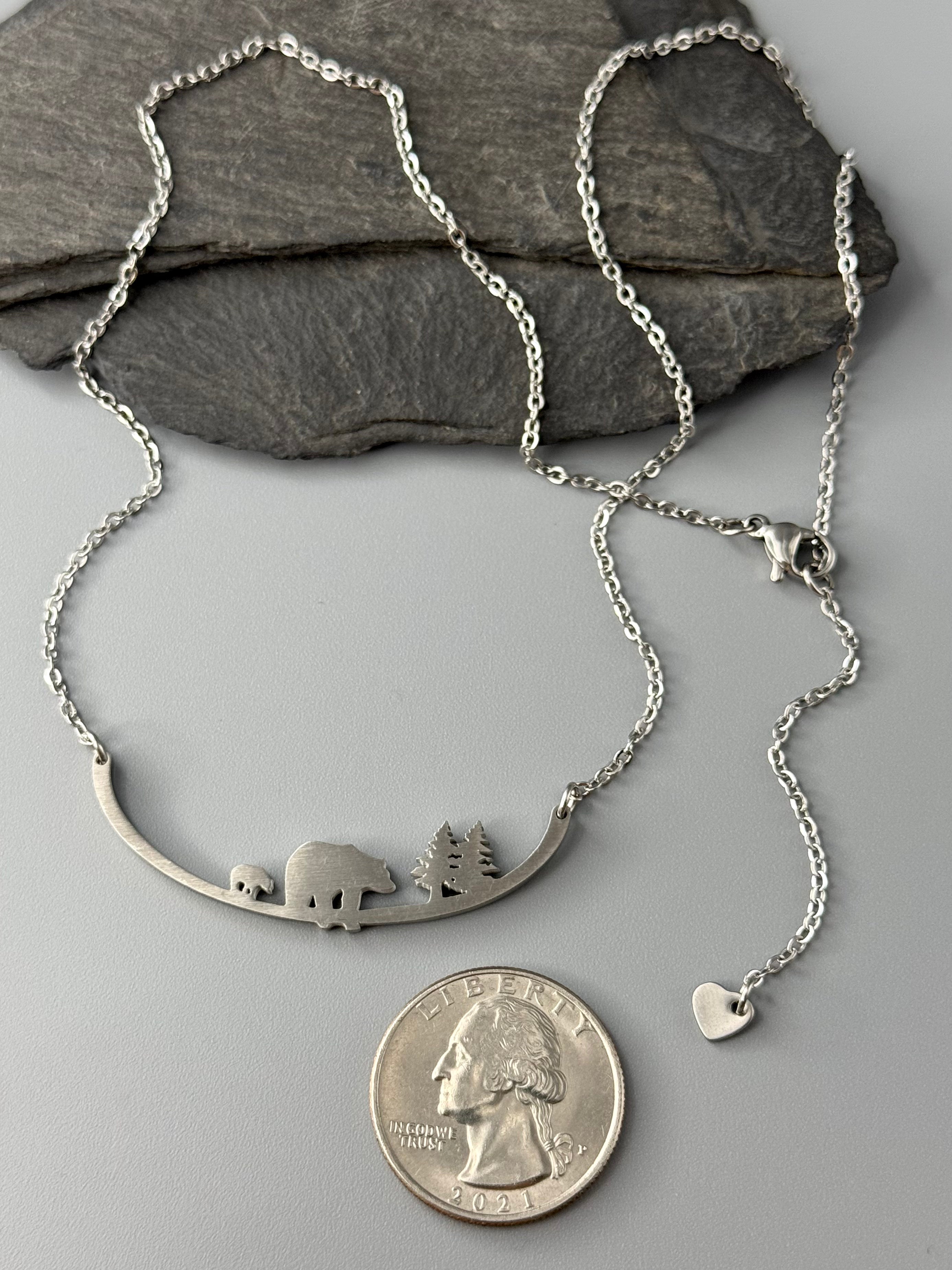 •MAMA BEAR & CUB• stainless steel necklace (17" or 20" long)