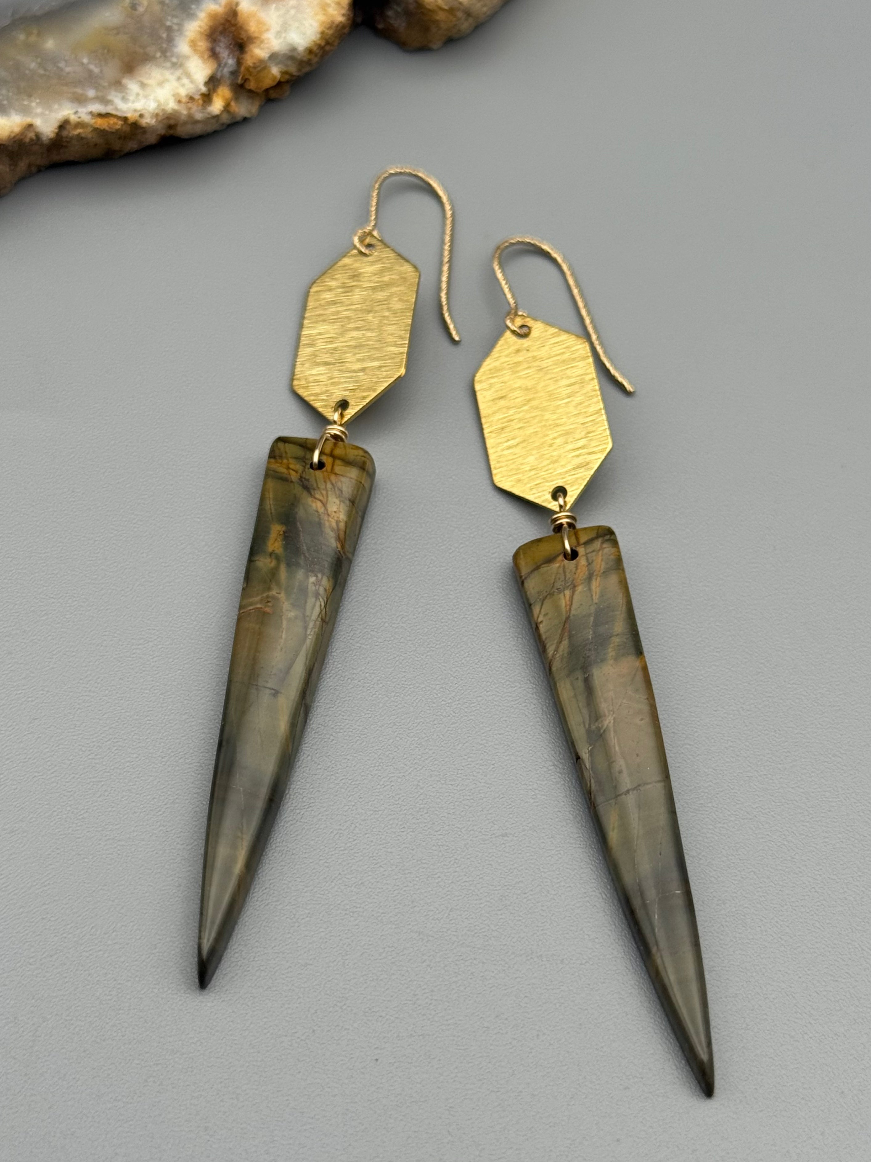 •HEXED• red creek jasper + gold earrings