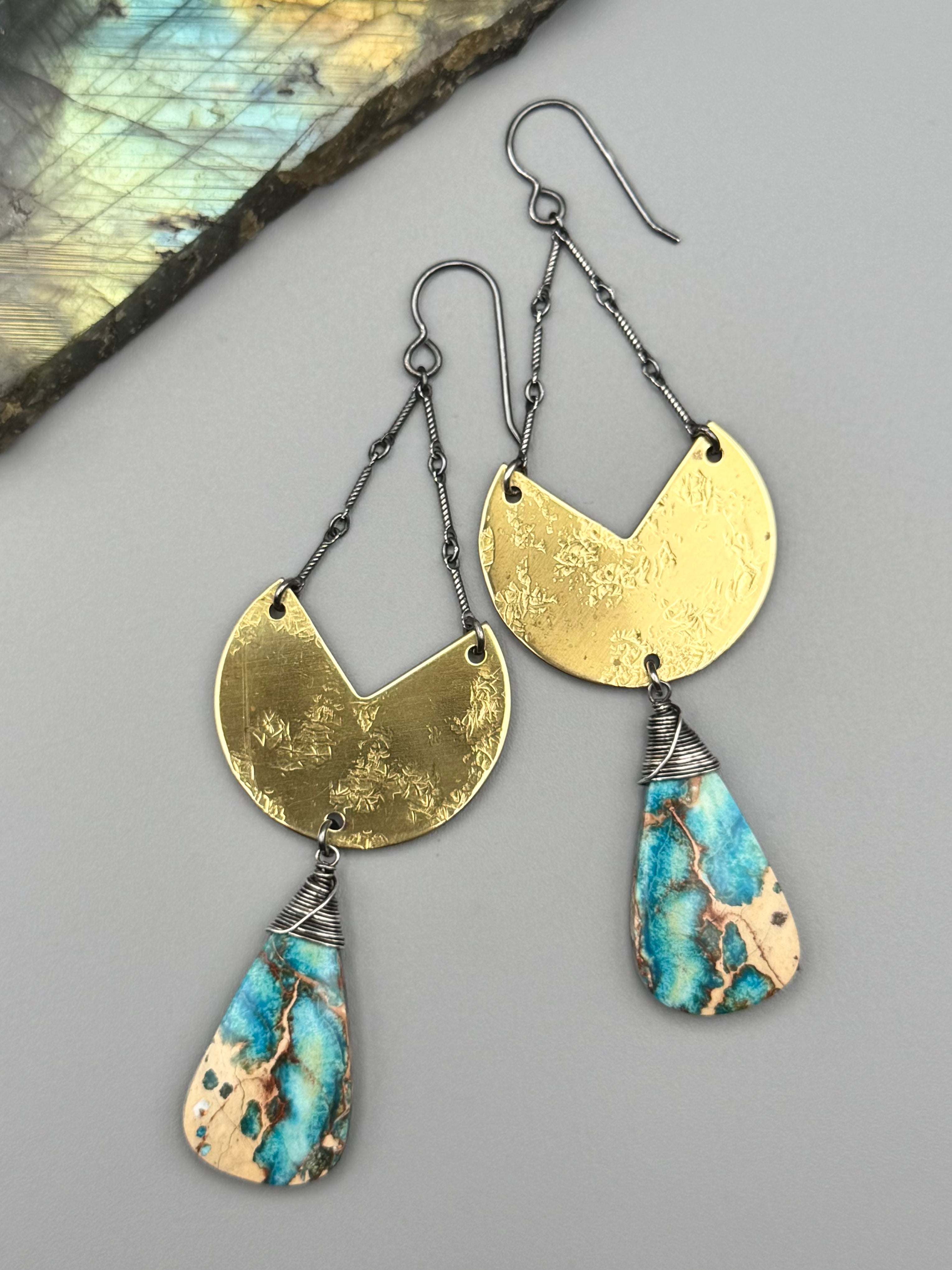 •LUNA SWING• madagascar jasper + mixed metal earrings
