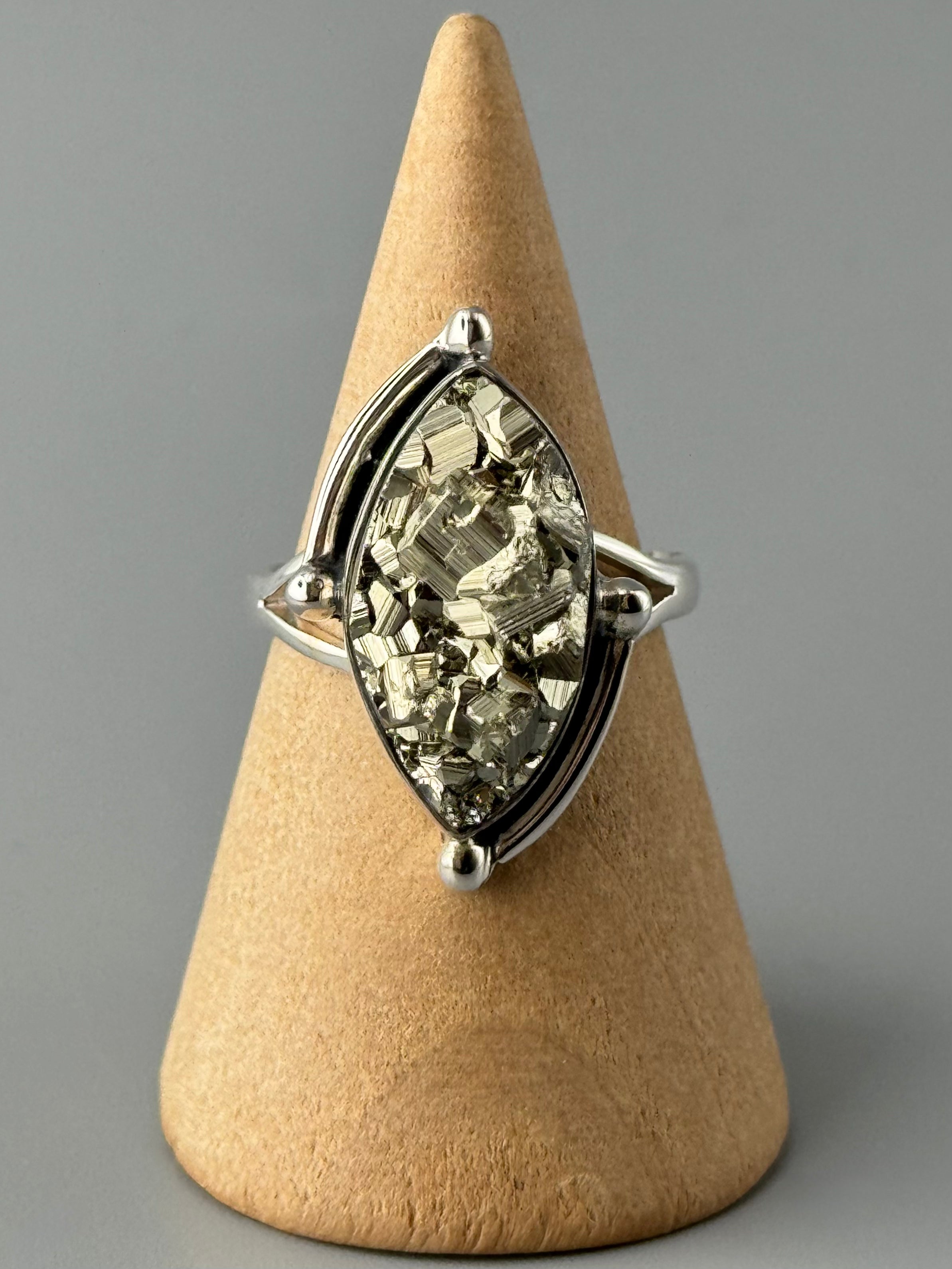 •PYRITE - BARBELLS• split band silver ring (various sizes)