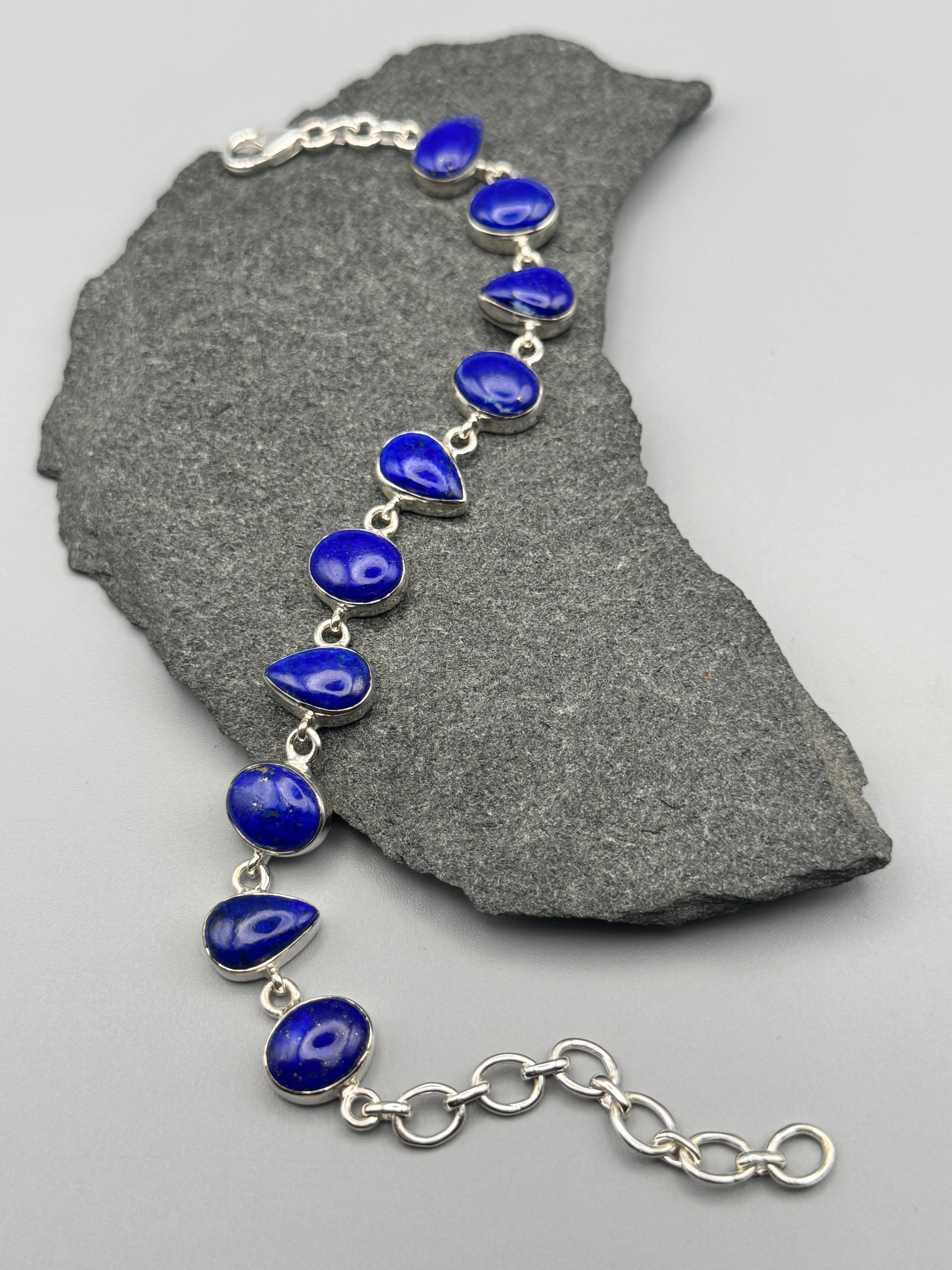 •LAPIS LAZULI - GEO MIX• linked silver bracelet (7" - 9")