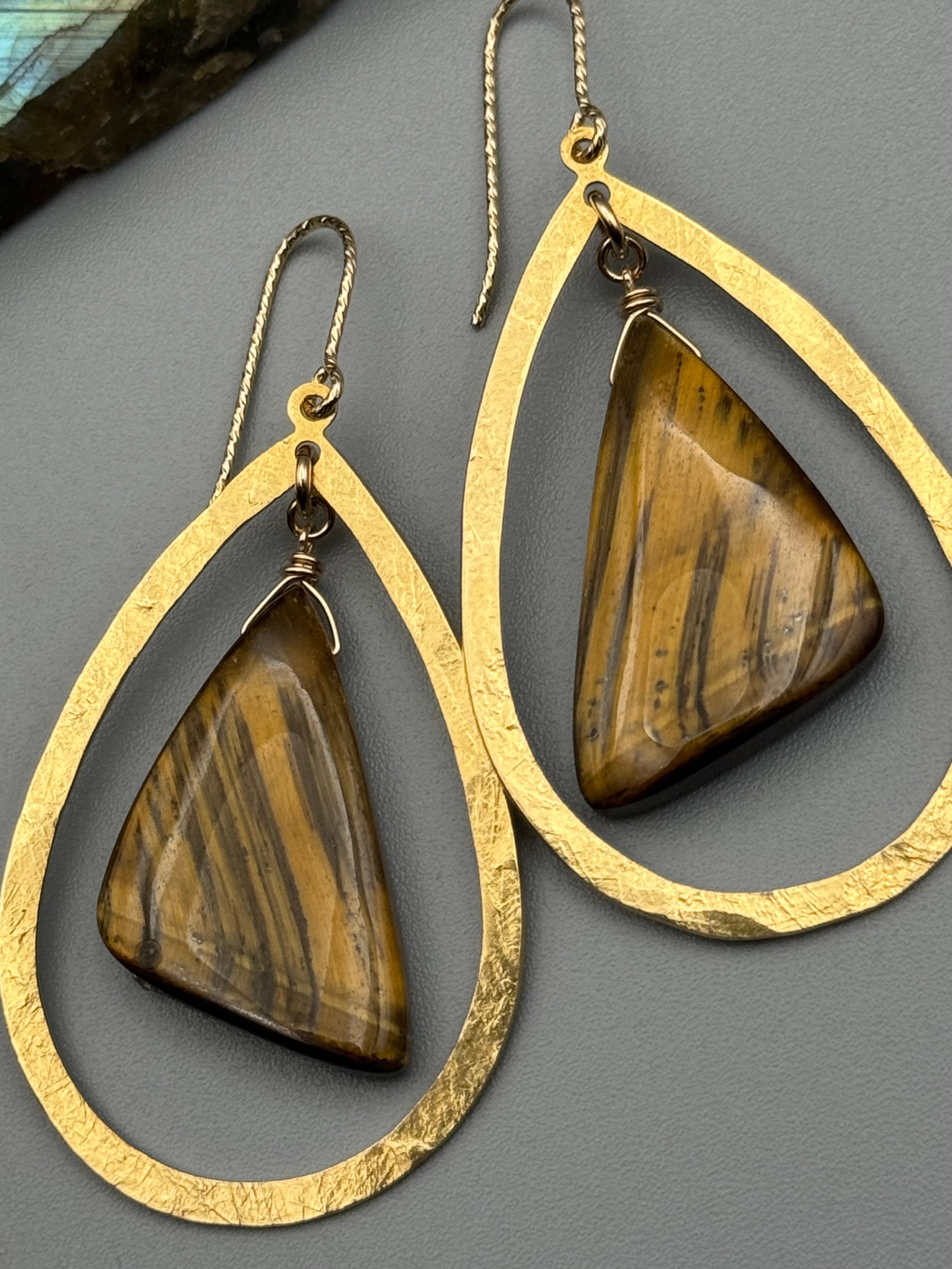 •AURA• tiger eye wing + gold earrings