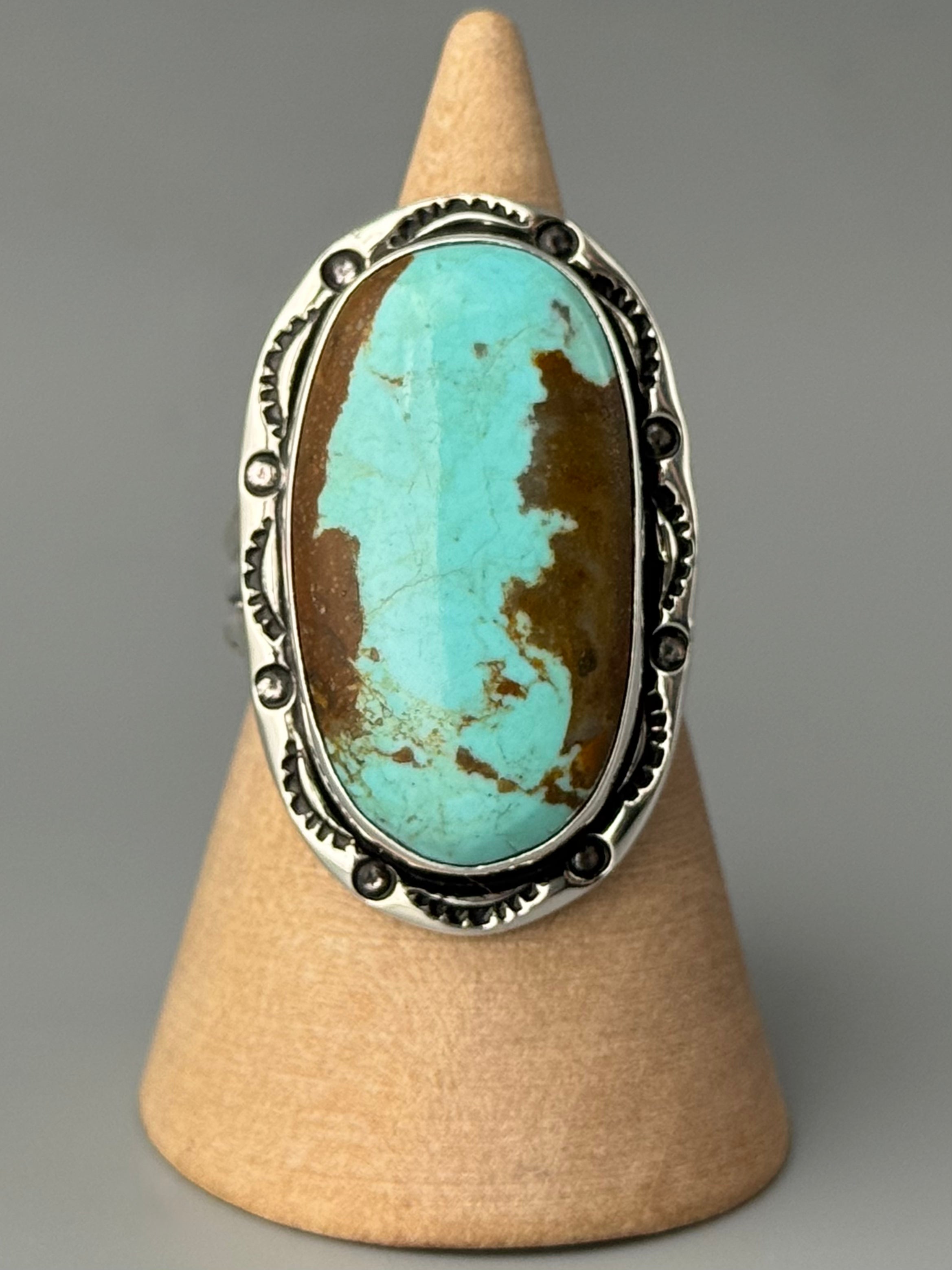 •#8 TURQUOISE - SHÁ• Navajo silver ring (size 9.25)