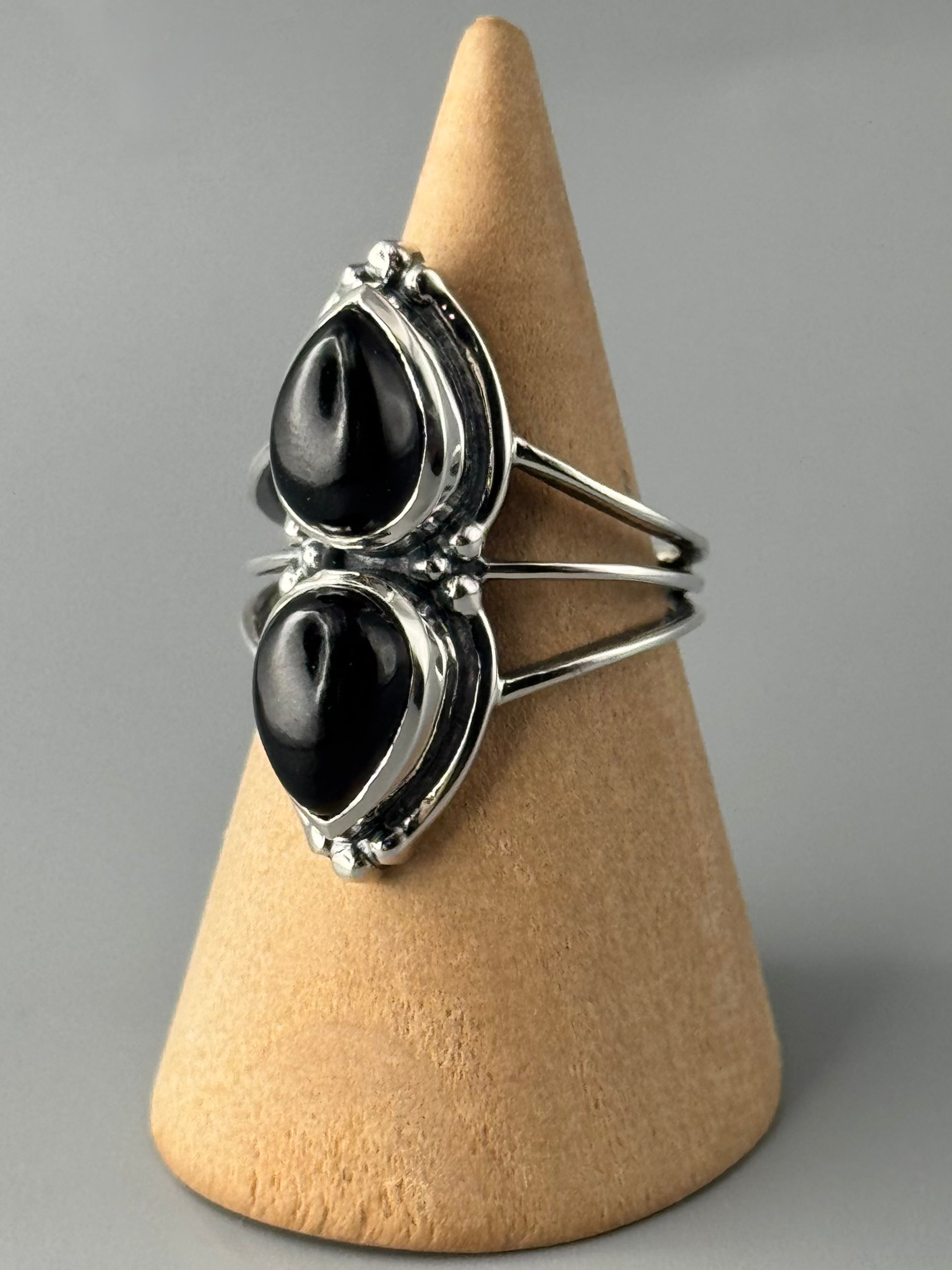 •BLACK ONYX - DUALITY• split band silver ring (various sizes)