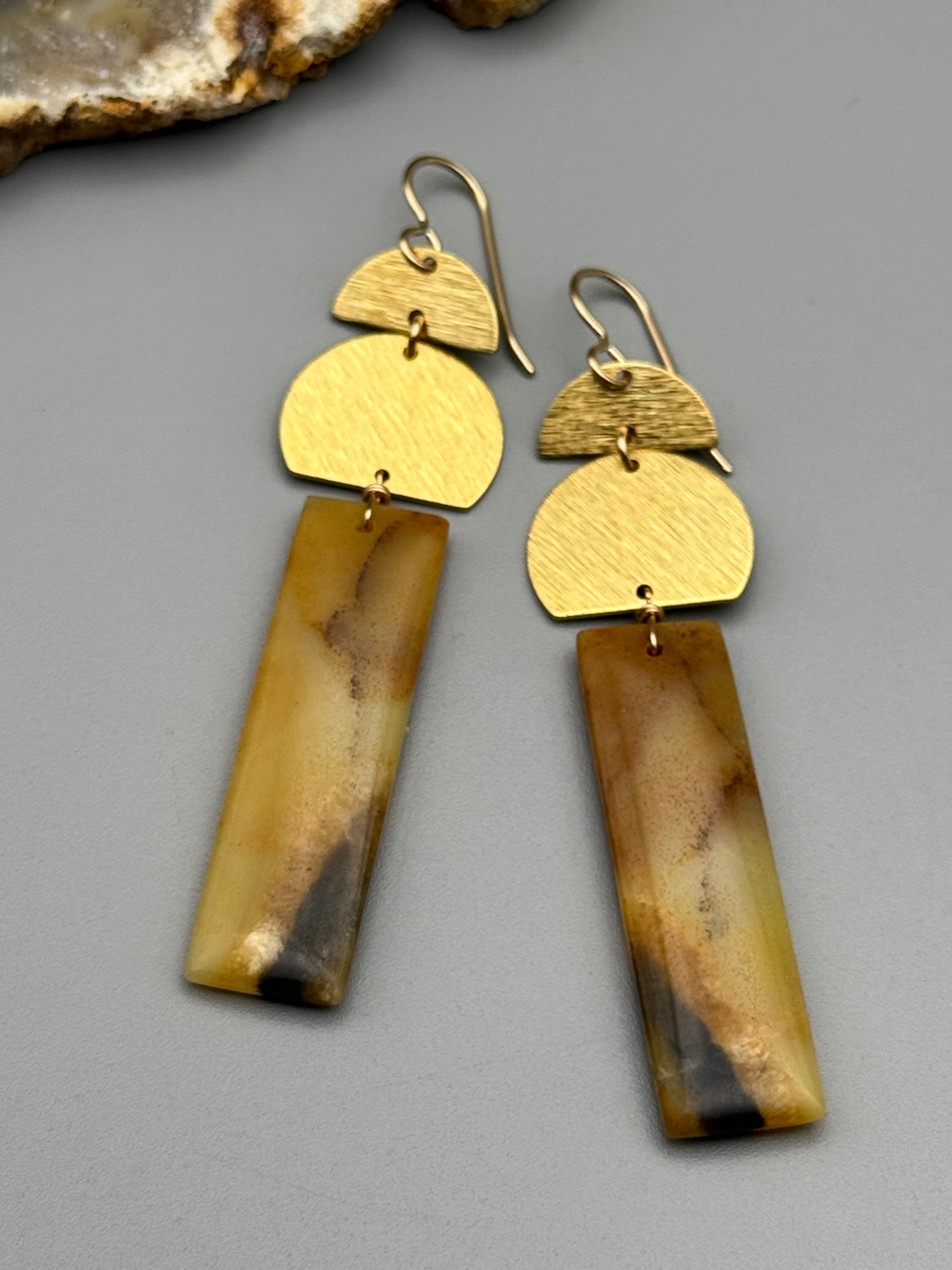 •GIBBOUS MOON STACK• peruvian opal + gold earrings