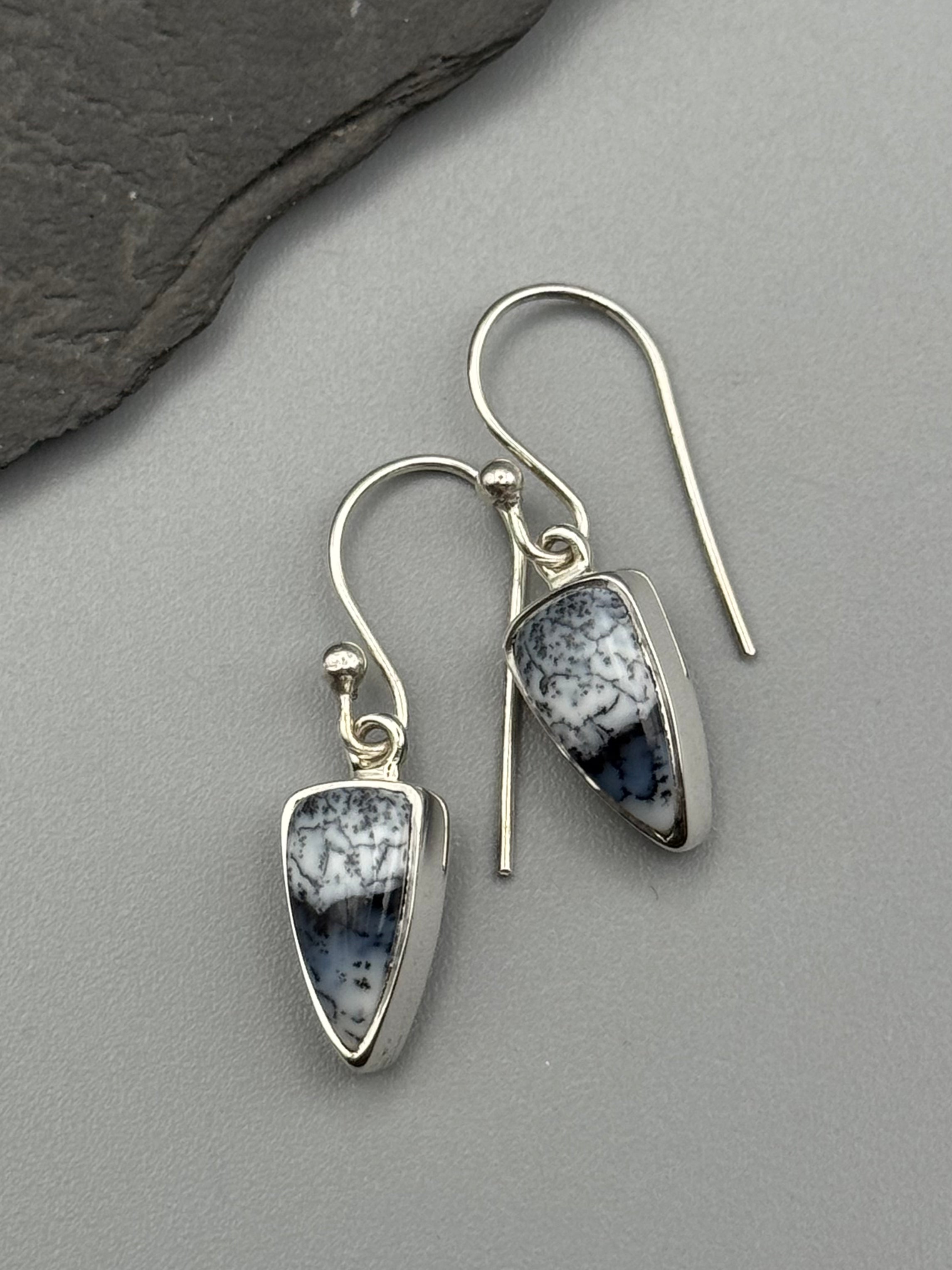 •DENDRITIC OPAL FANG• silver dangle earrings