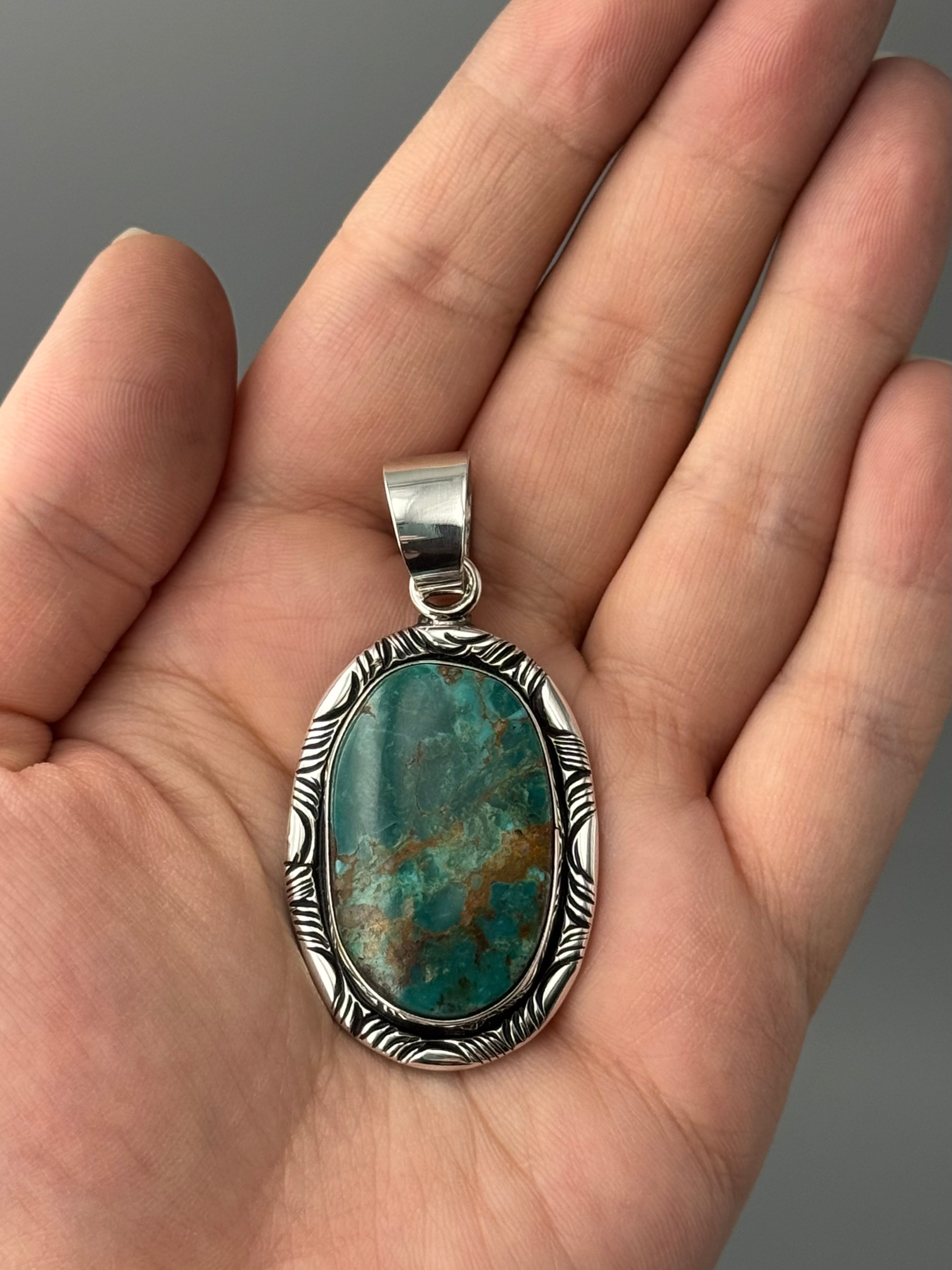 •TURQUOISE - MOUNTAIN FEATHERS• Navajo sterling silver pendant