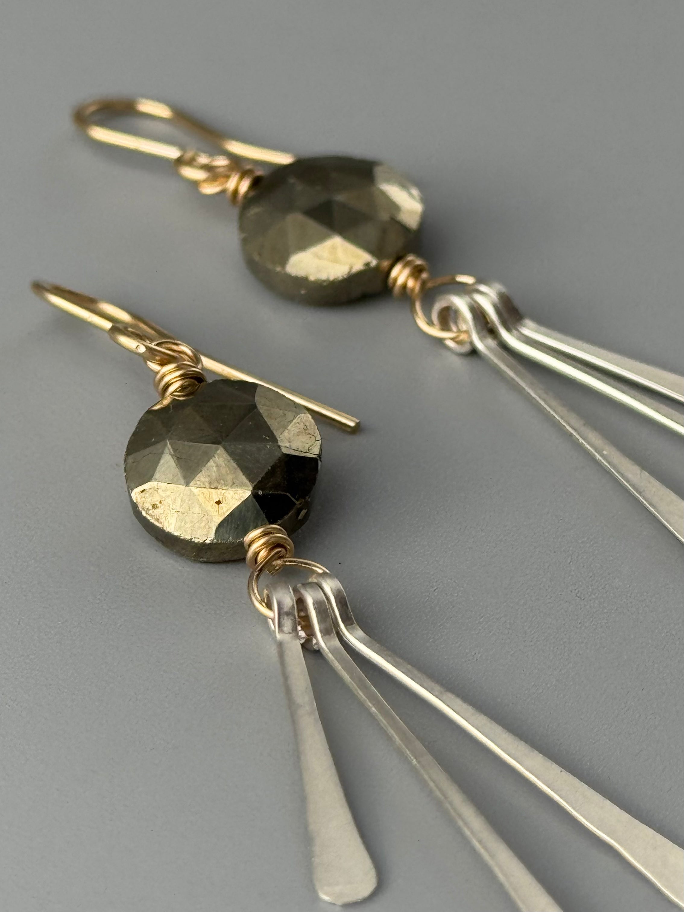 •COIN FRINGE• pyrite + mixed metal earrings