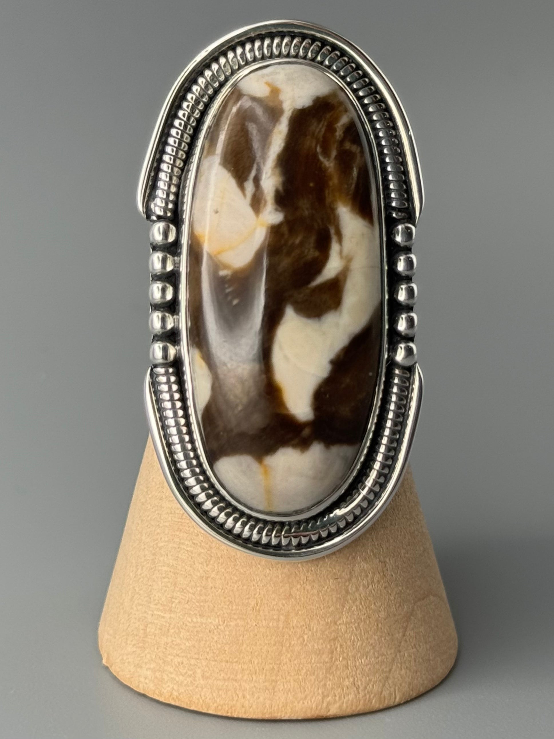 •PETRIFIED PEANUT WOOD - INTERSTELLAR• split band silver ring (size 5.75)