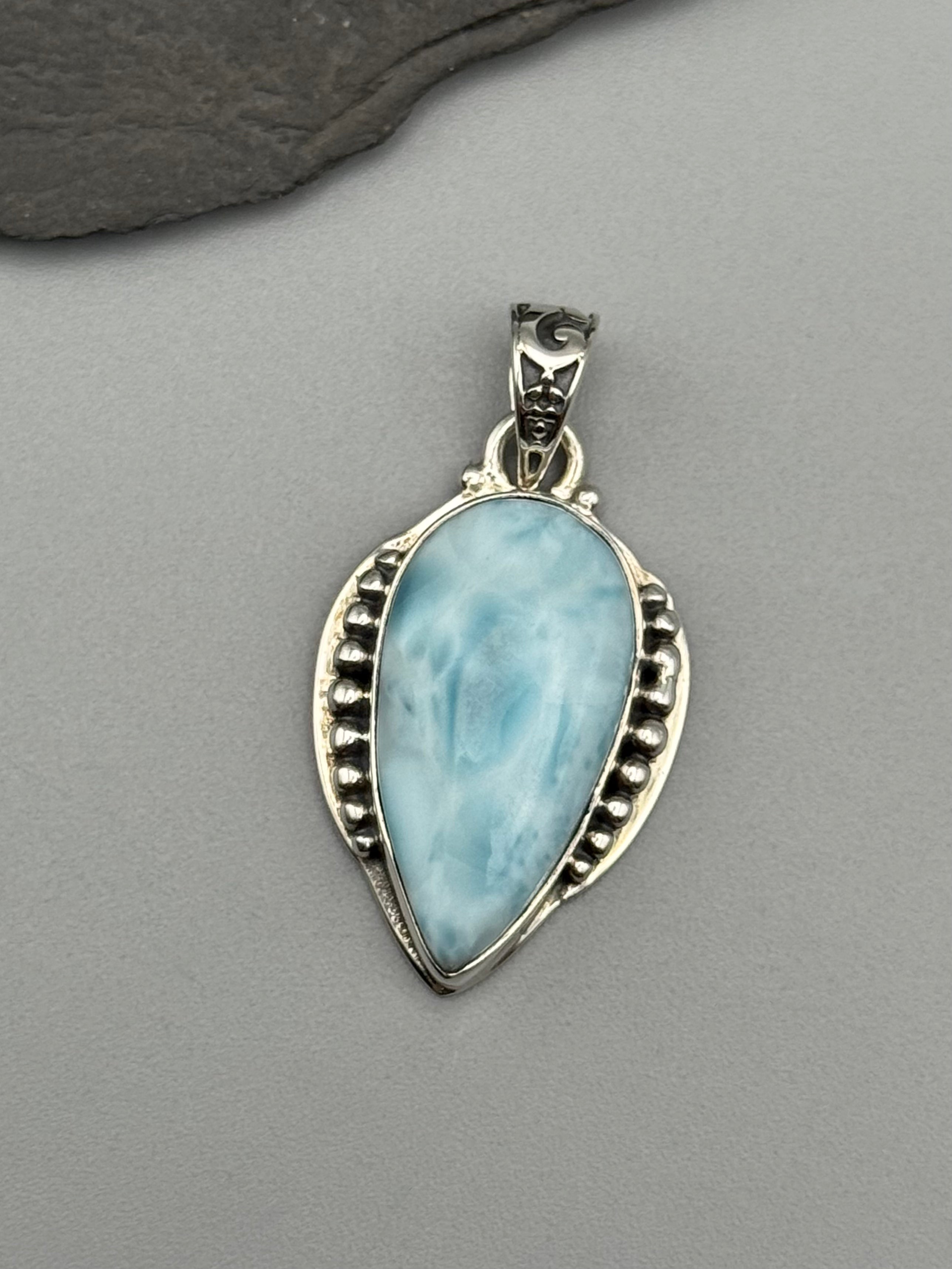 •LARIMAR SPEAR TEAR - RISE• sterling silver pendant