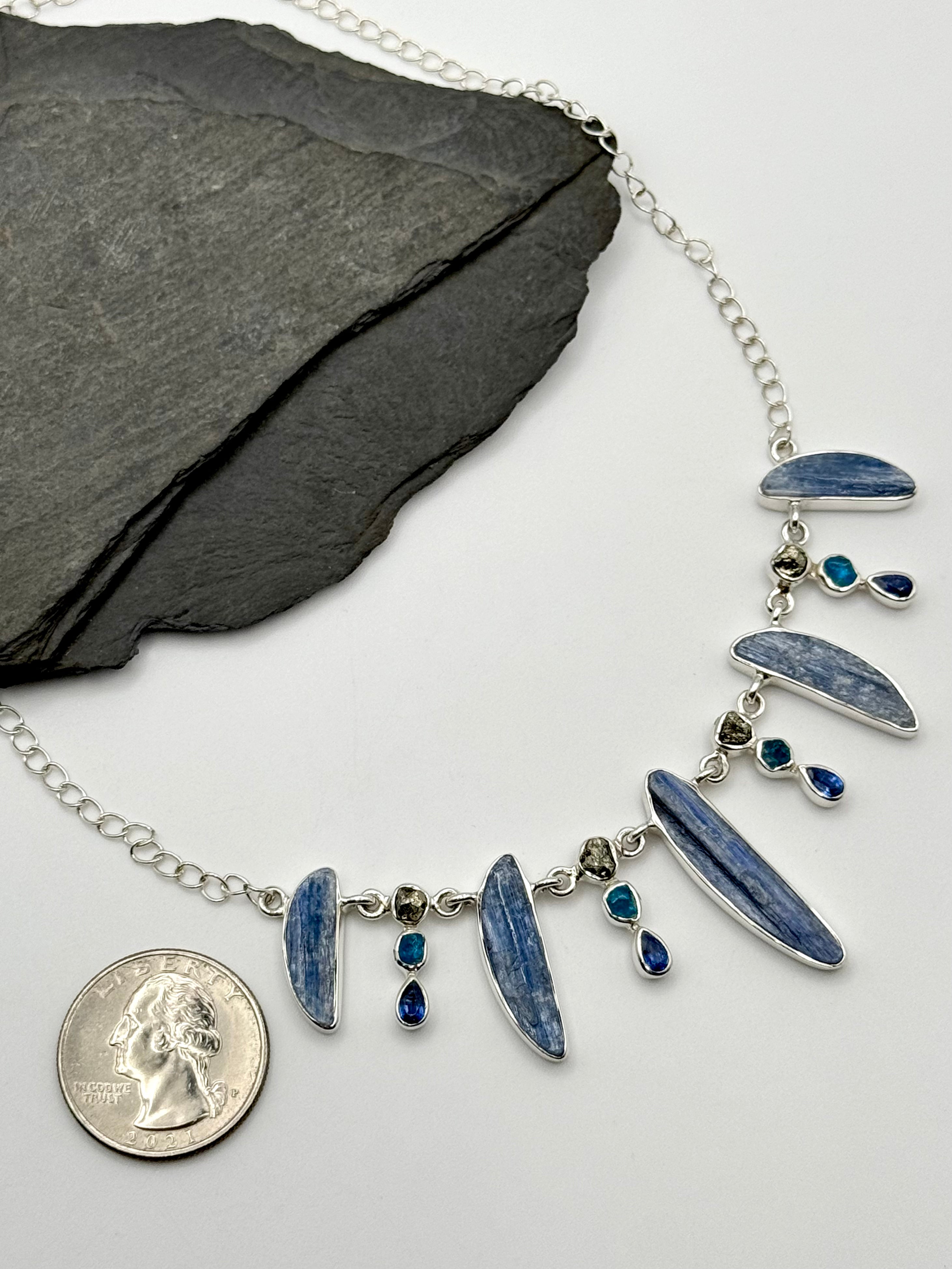 •KYANITE + PYRITE + APATITE• multi-stone + silver necklace (ADJ to 18")