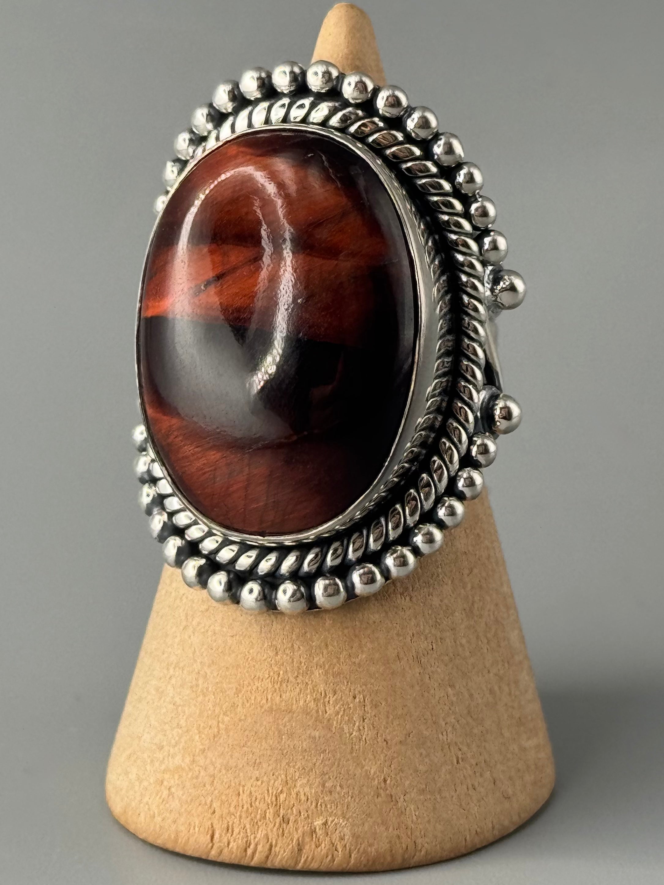 •RED TIGER EYE - SADDLE• sterling silver ring (various sizes)