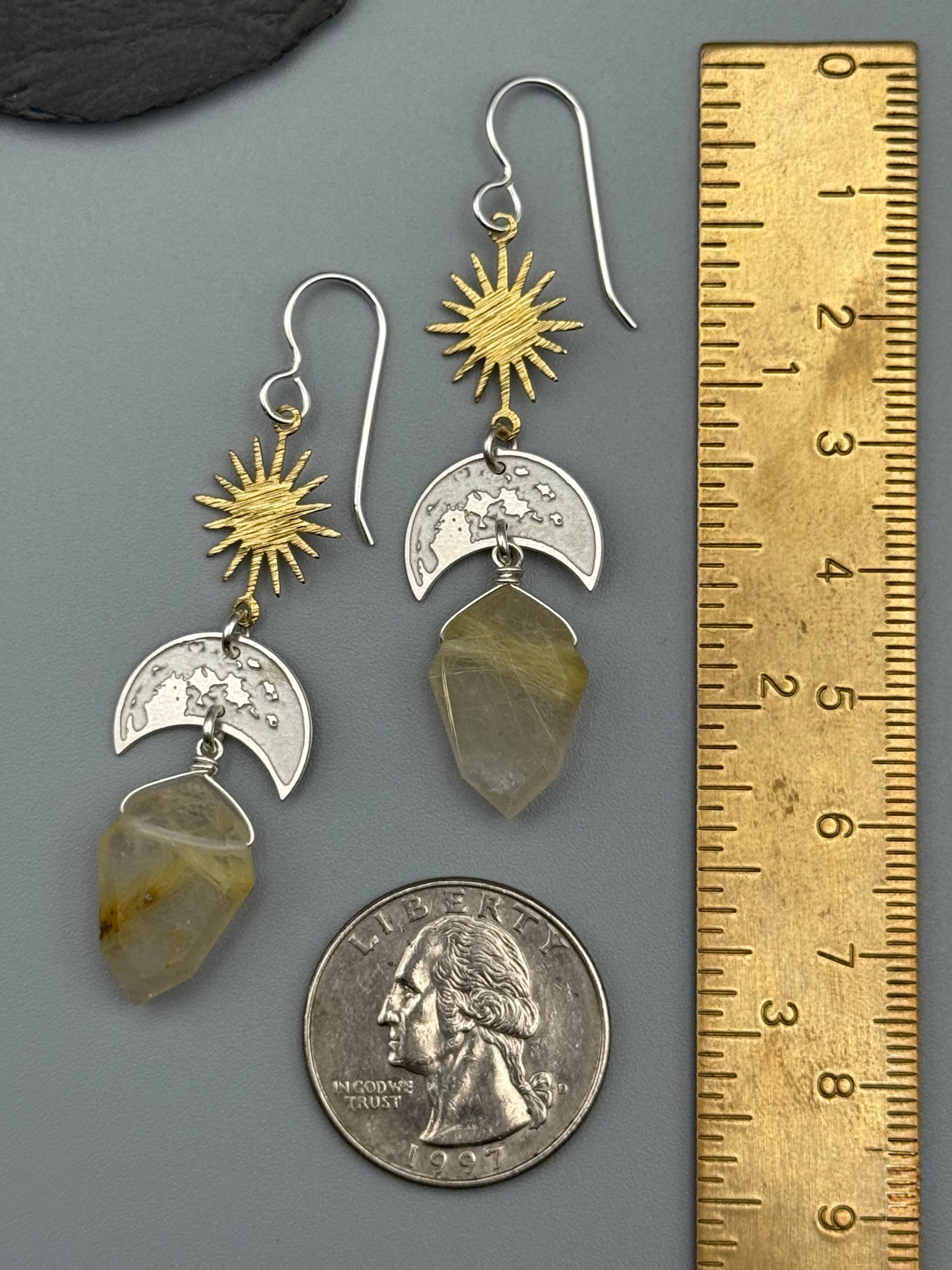 •LUNA SOL• rutilated quartz + mixed metal earrings