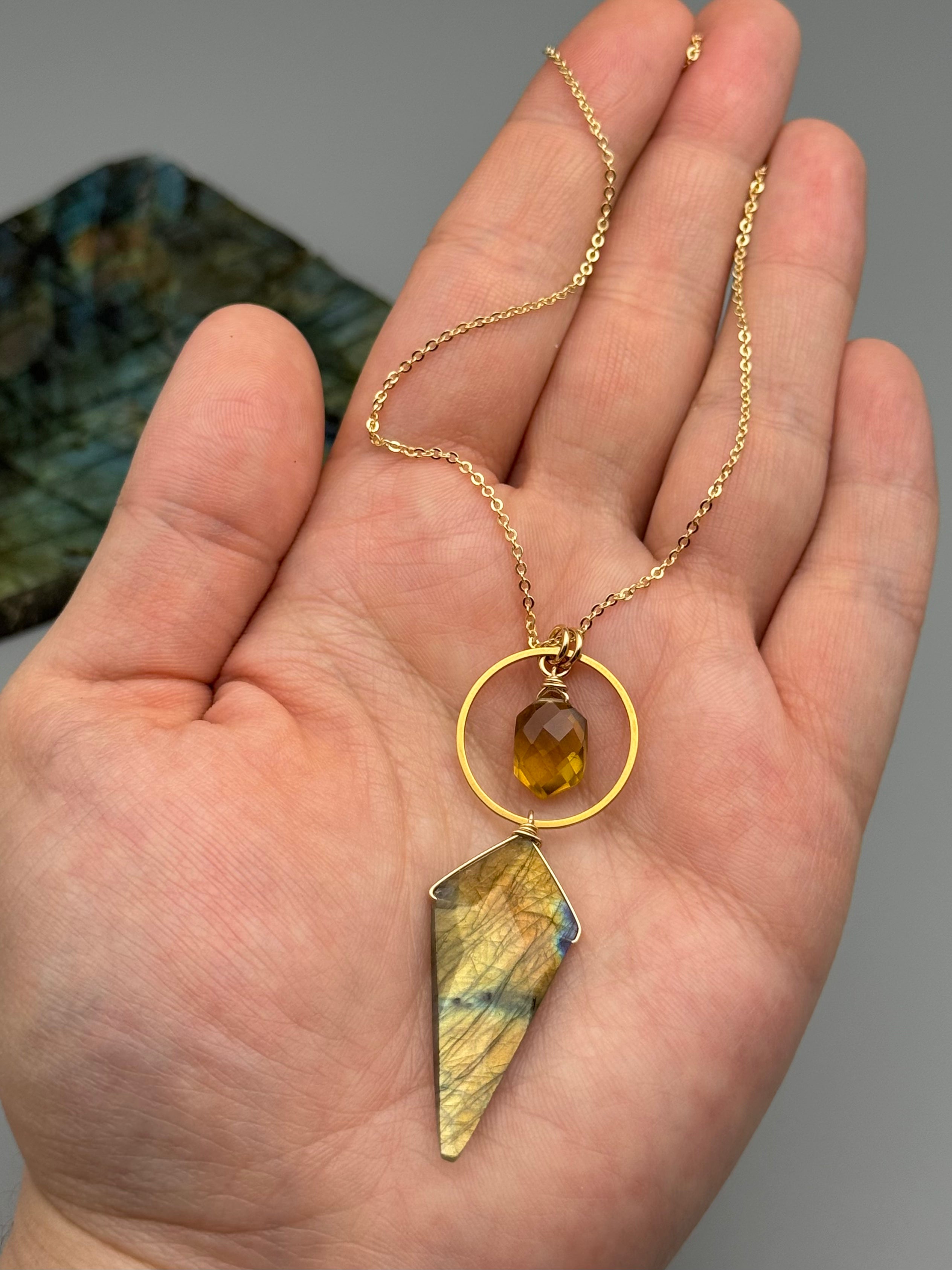 •LUNA• citrine + labradorite gold necklace (18"-20" long)