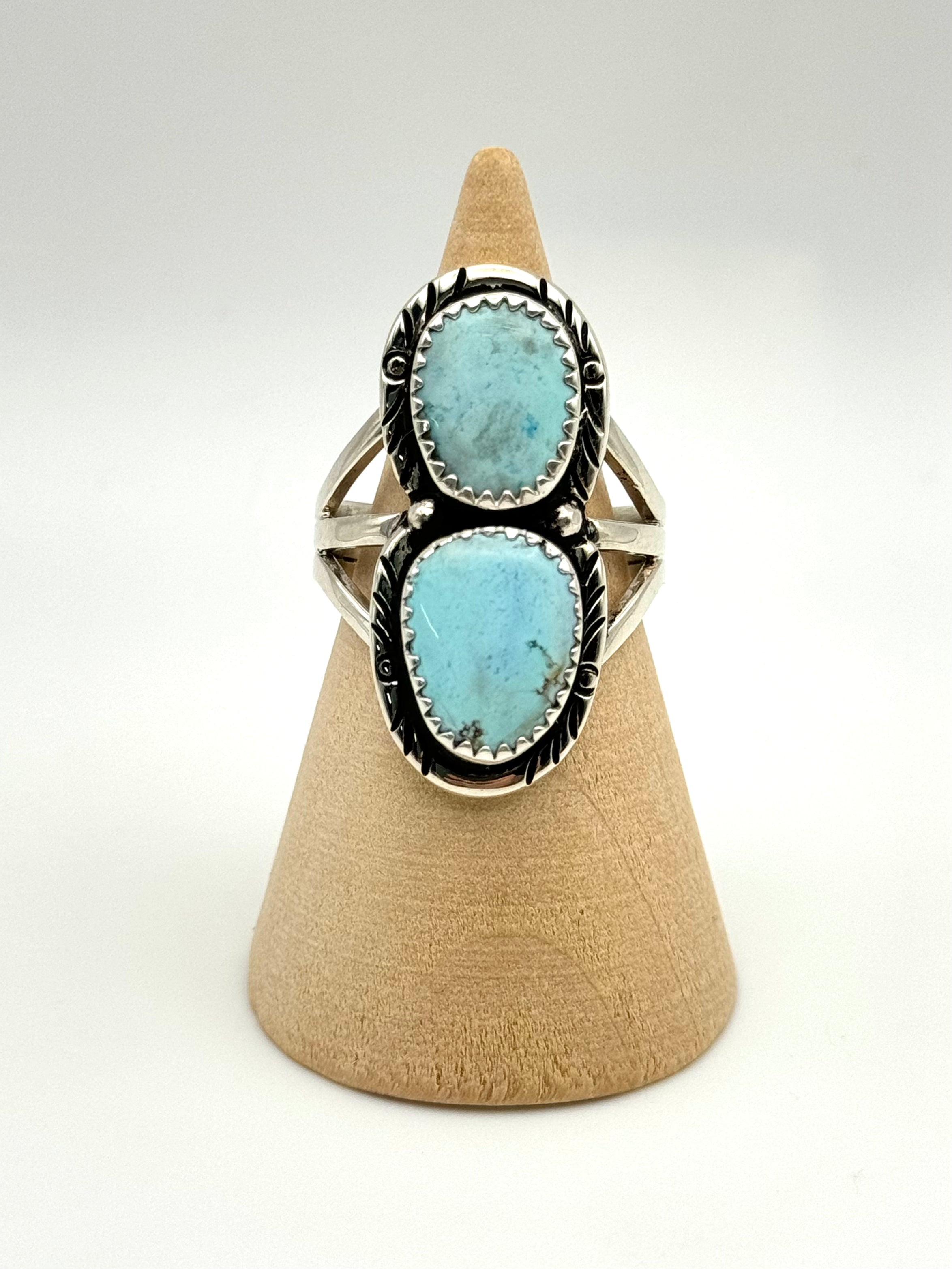 •GOLDEN HILL TURQUOISE• Navajo silver double stone ring (size 7.75)