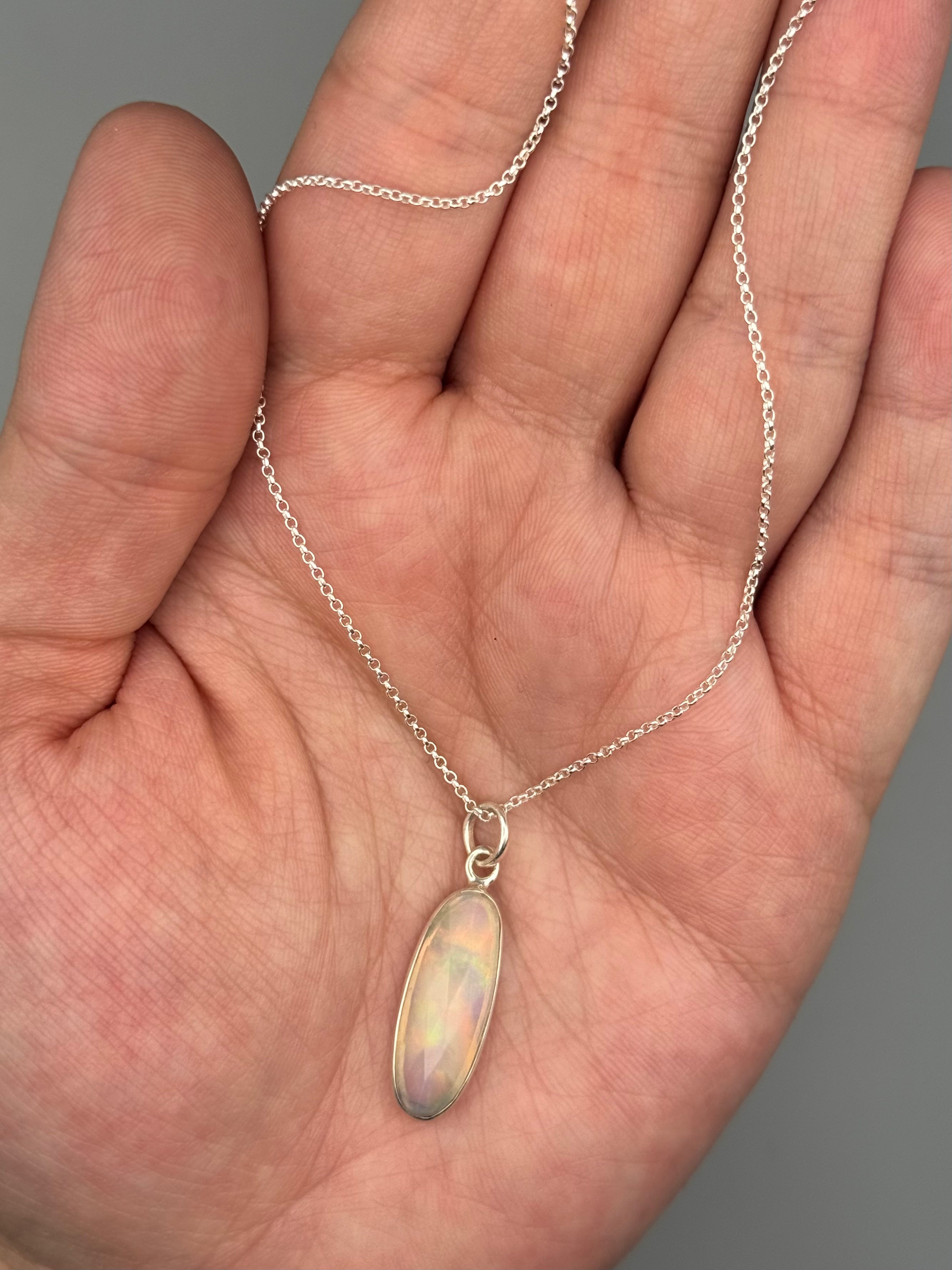 •ETHIOPIAN OPAL - ELONGATED OVAL• sterling silver necklace (18" long)