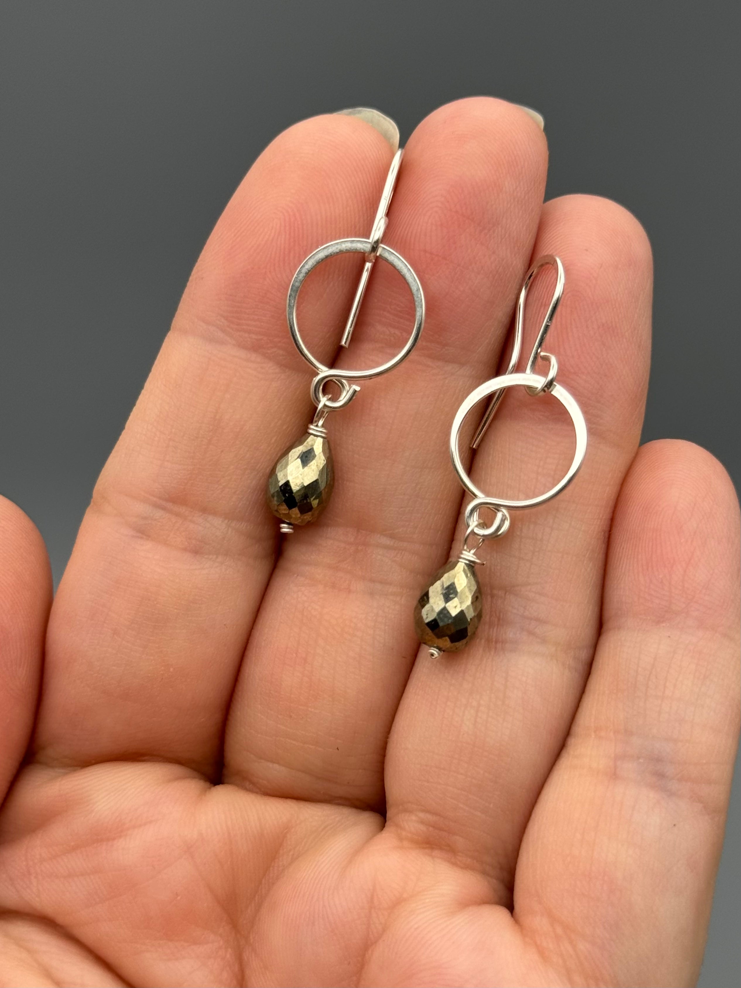 •DROPLET• pyrite + silver dangle earrings