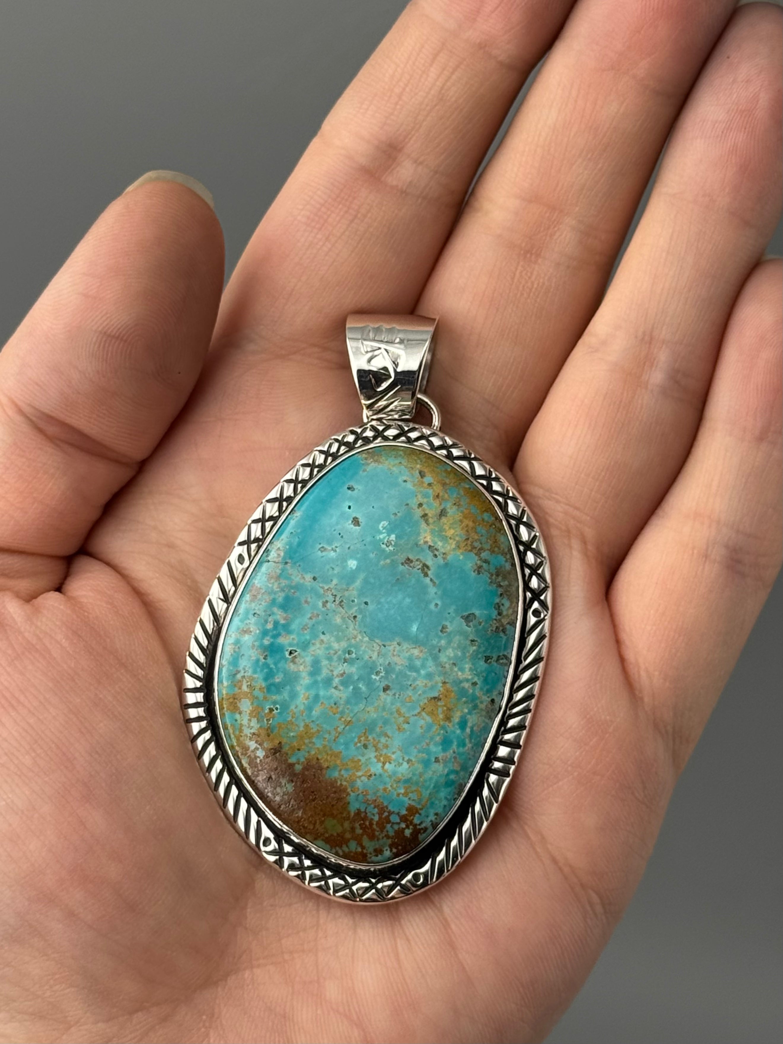 •KINGMAN TURQUOISE - SNAKE WISDOM• Navajo sterling silver pendant
