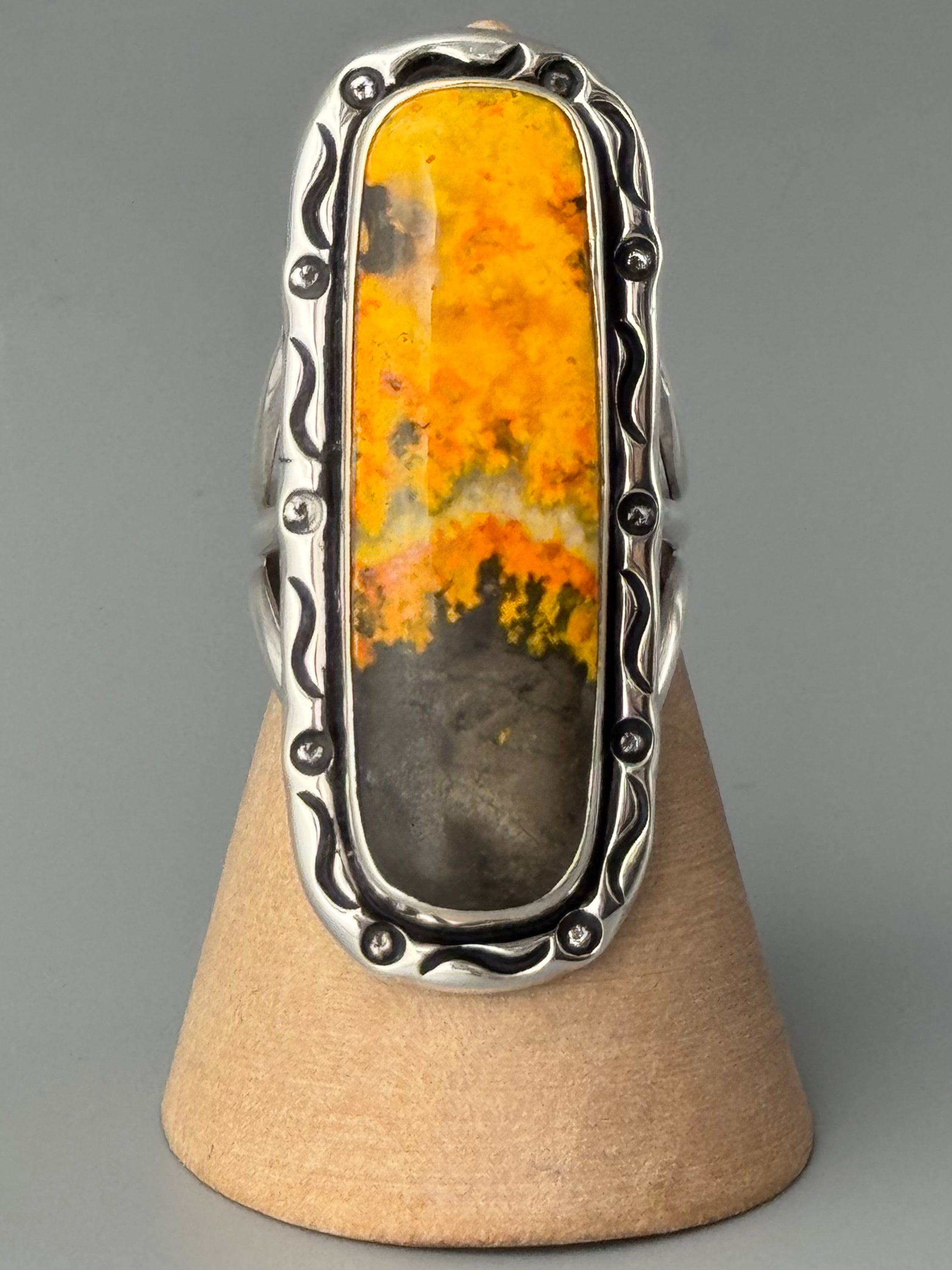 •BUMBLEBEE JASPER - SMUDGE• Navajo silver ring (size 7.75)