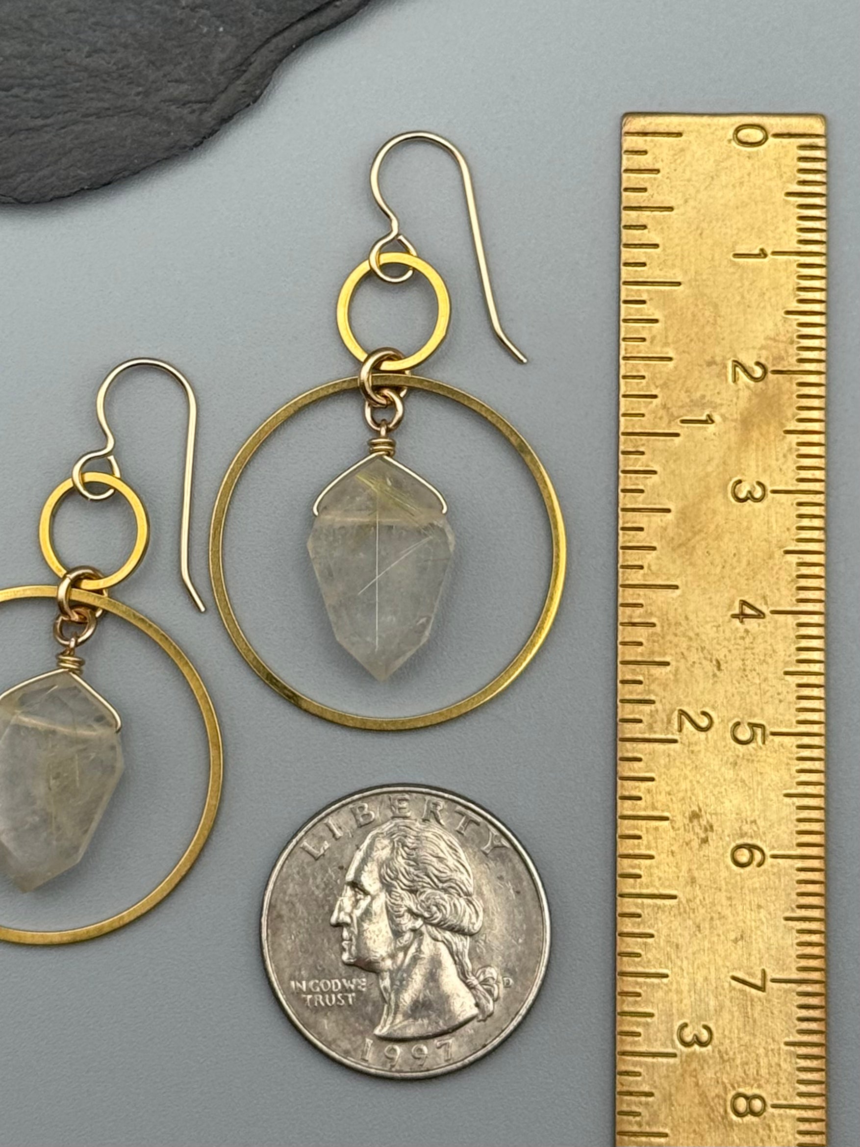 •EQUA-LUNA• rutilated quartz + gold earrings