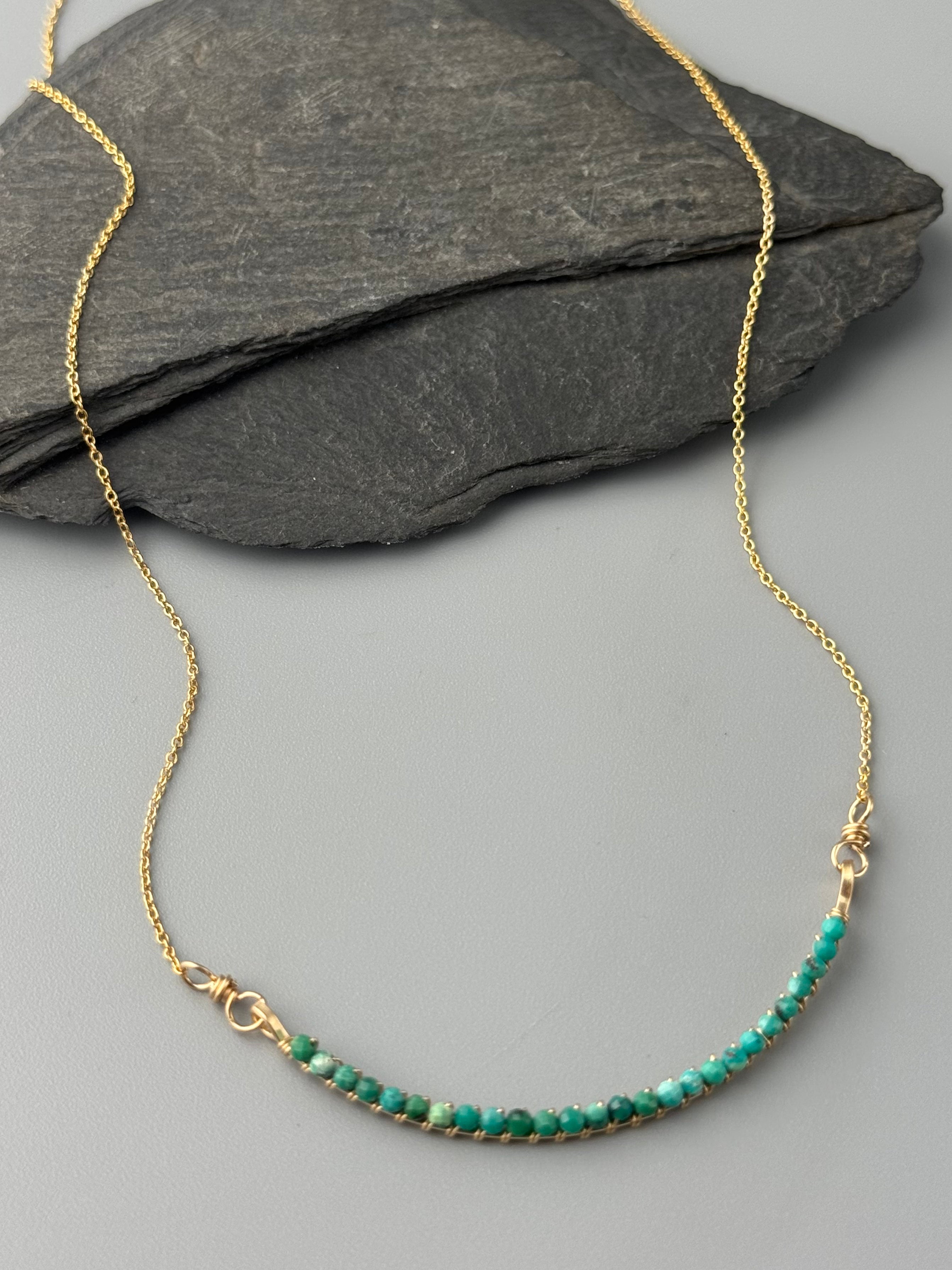 •ADORNED CURVED BAR• turquoise + gold necklace
