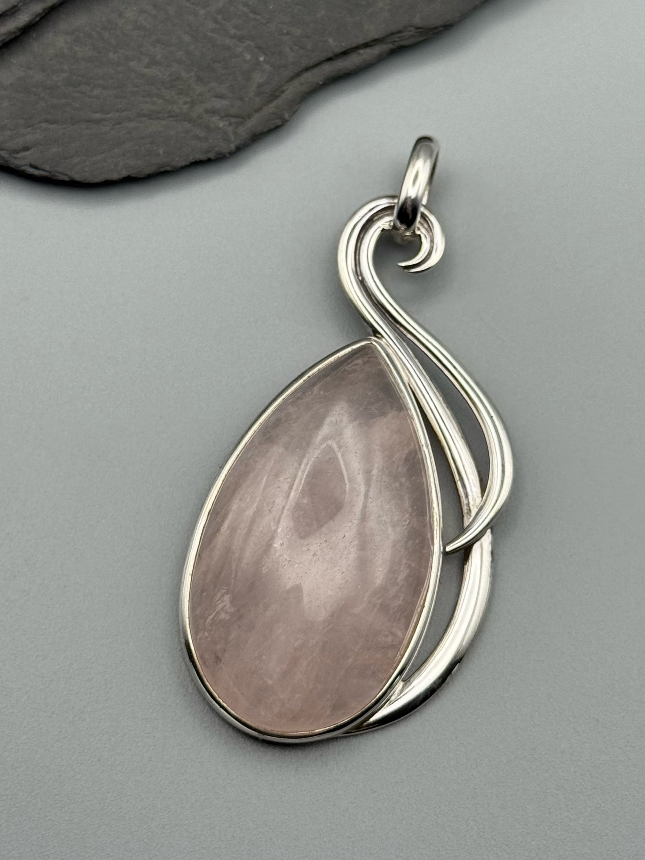 •ROSE QUARTZ TEAR - FLOURISH• sterling silver pendant