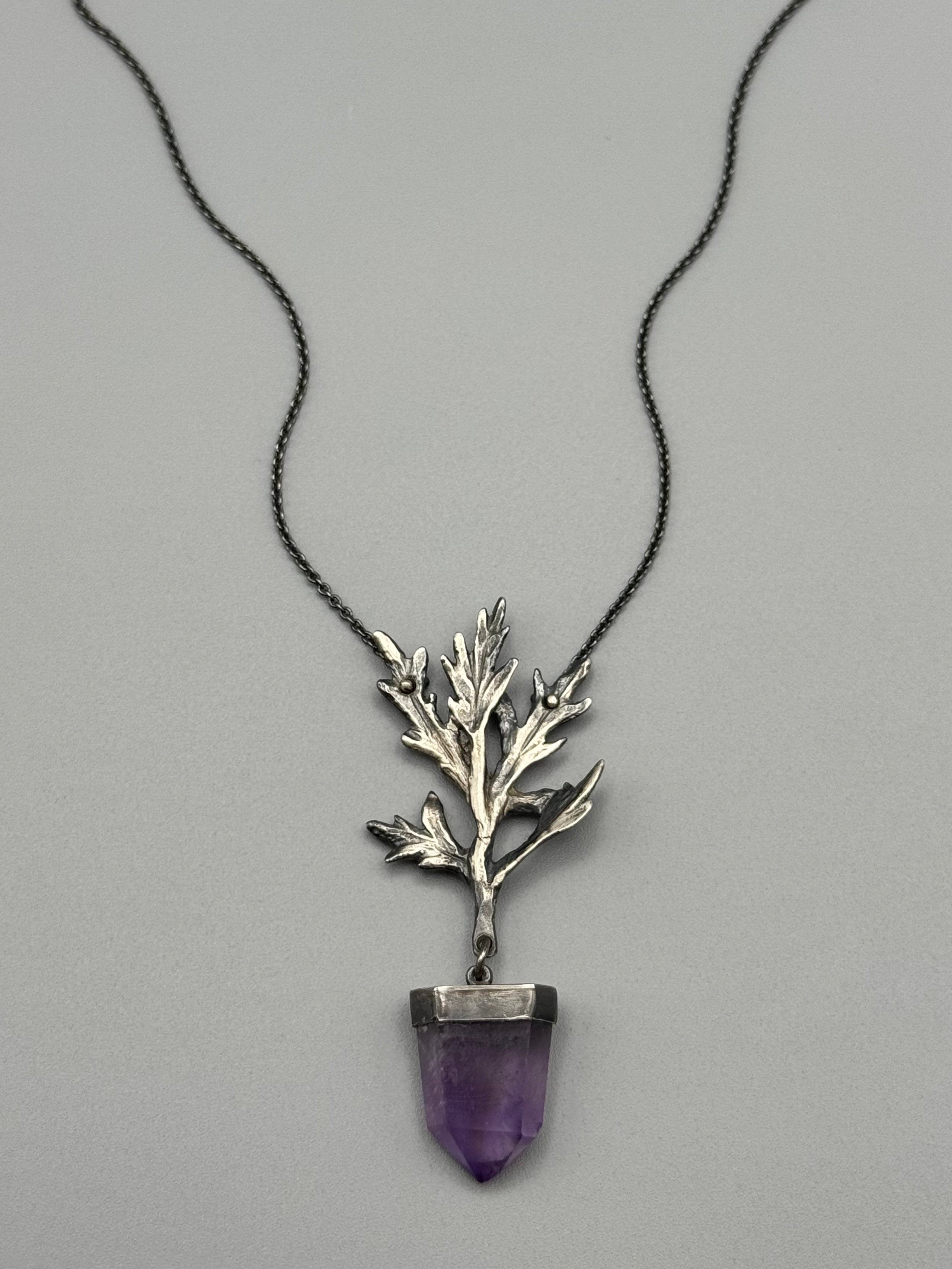 •MUGWORT TALISMAN• amethyst + silver necklace (19.5" long)
