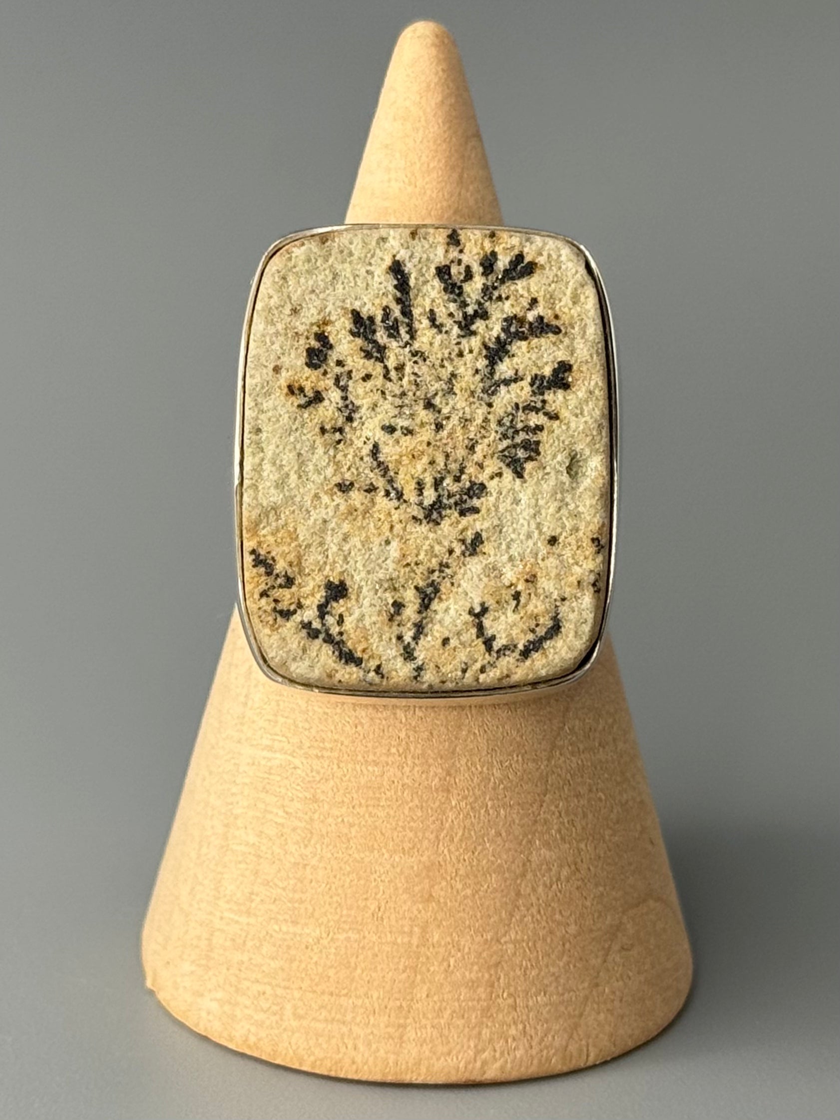 •DENDRITIC SANDSTONE - SOFT RECTANGLE• split band silver ring (size 7)