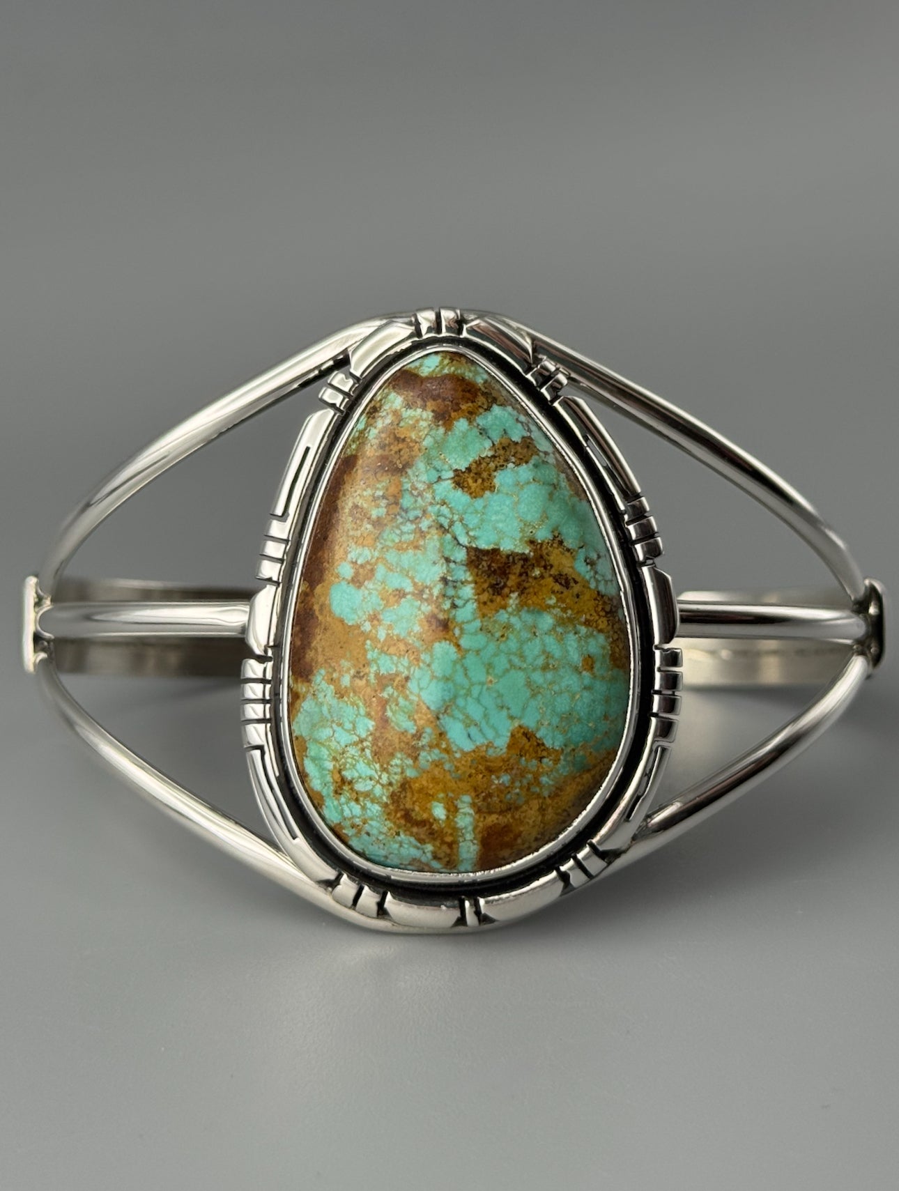 •KINGMAN TURQUOISE - STORM• Navajo sterling silver cuff bracelet (7.25" +/-)