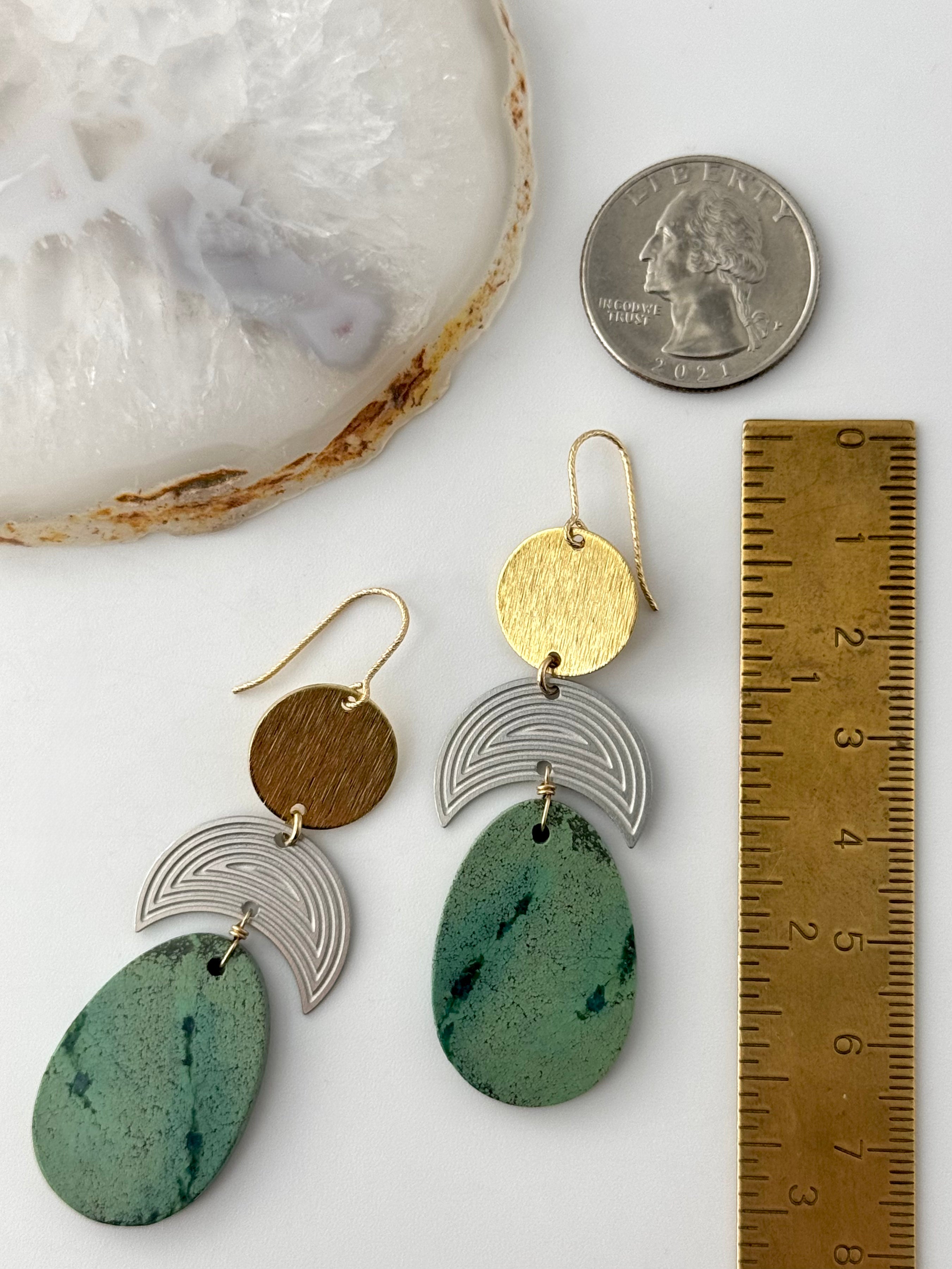 •MOON SHADOW• royston turquoise + mixed metal dangle earrings