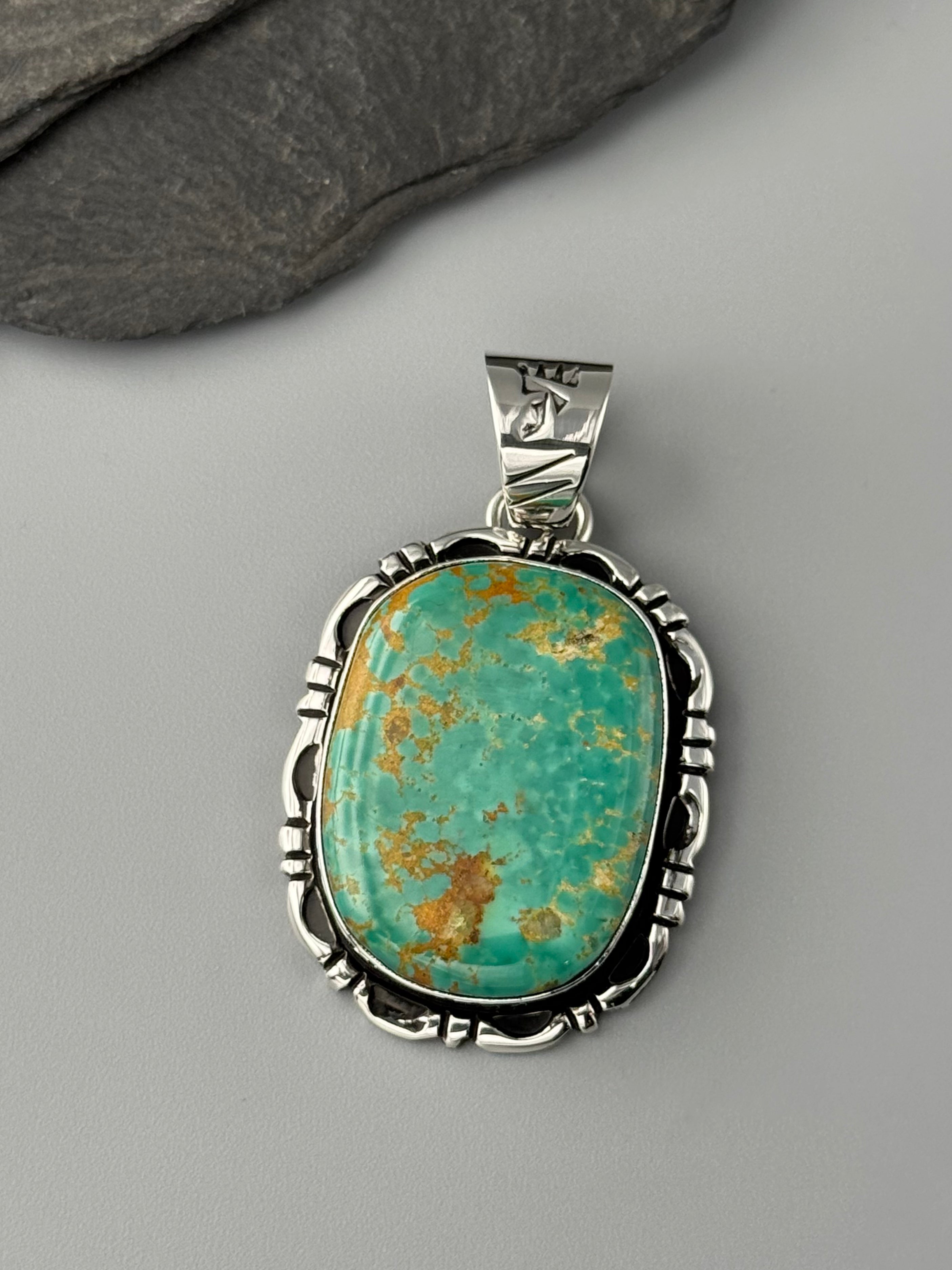 •ARMENIAN TURQUOISE - MOUNTAIN FEATHERS - 1• Navajo sterling silver pendant