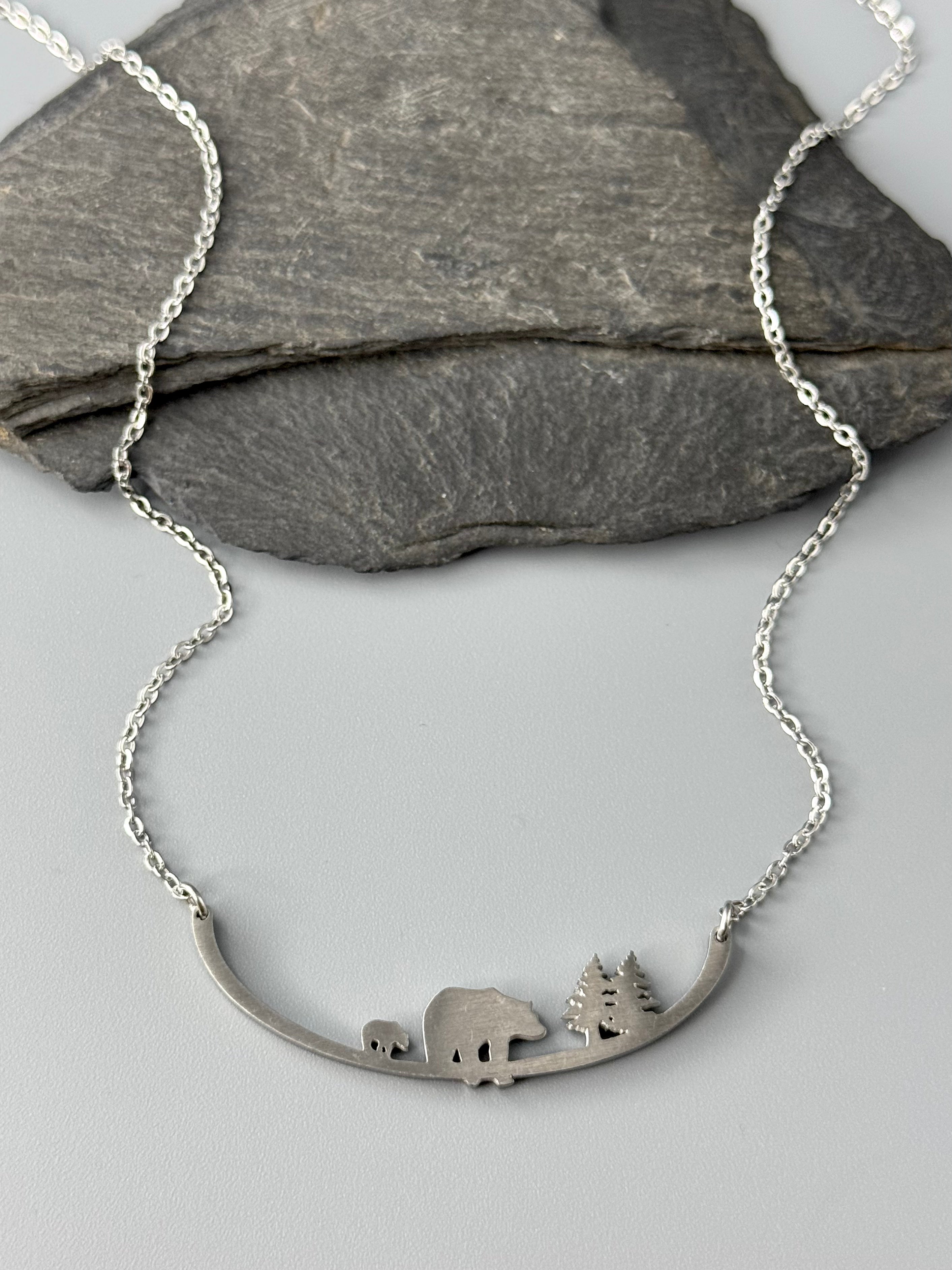 •MAMA BEAR & CUB• stainless steel necklace (17" or 20" long)