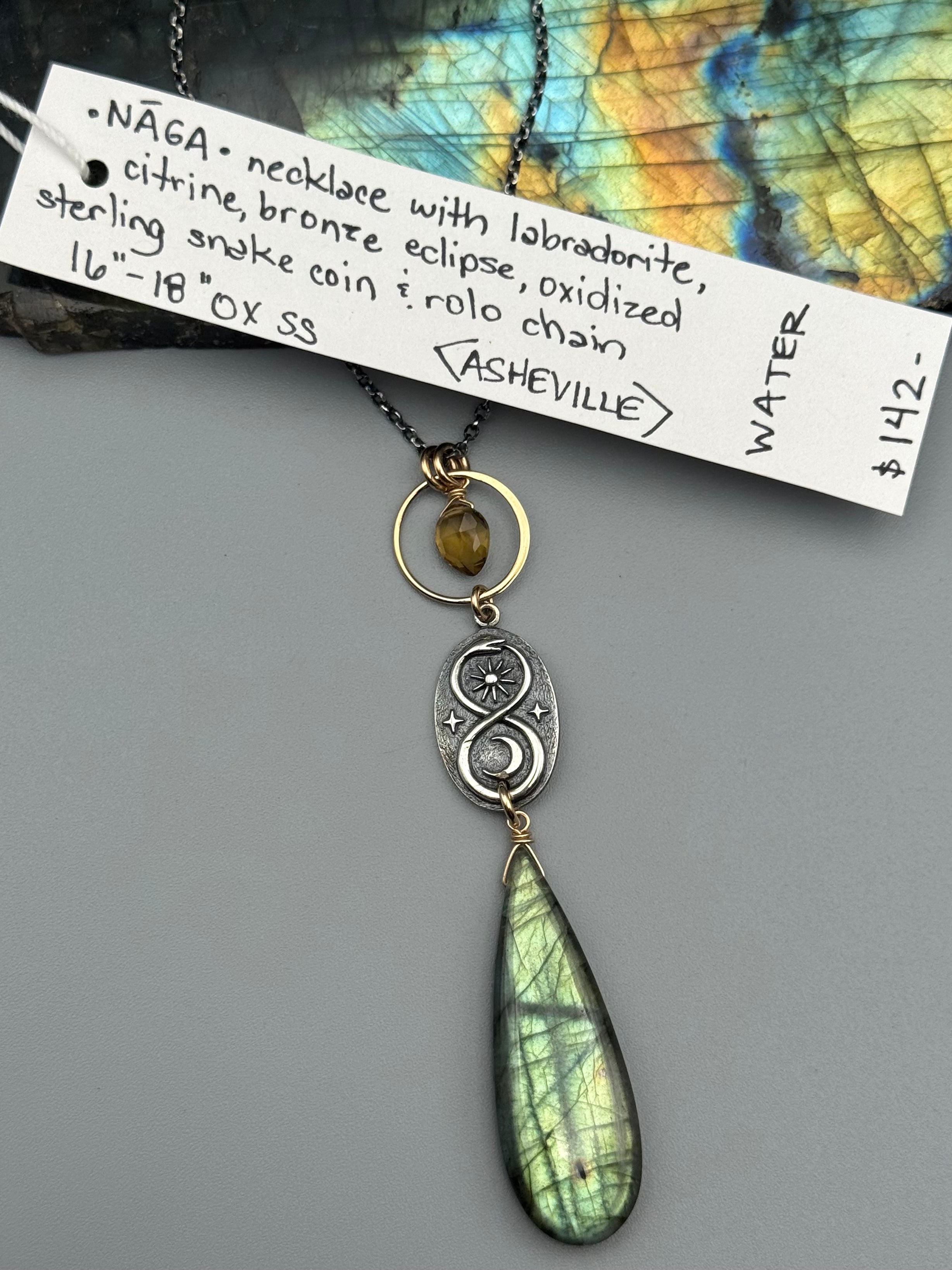 •NĀGA• labradorite + citrine mixed metal necklace (16"-18" long)