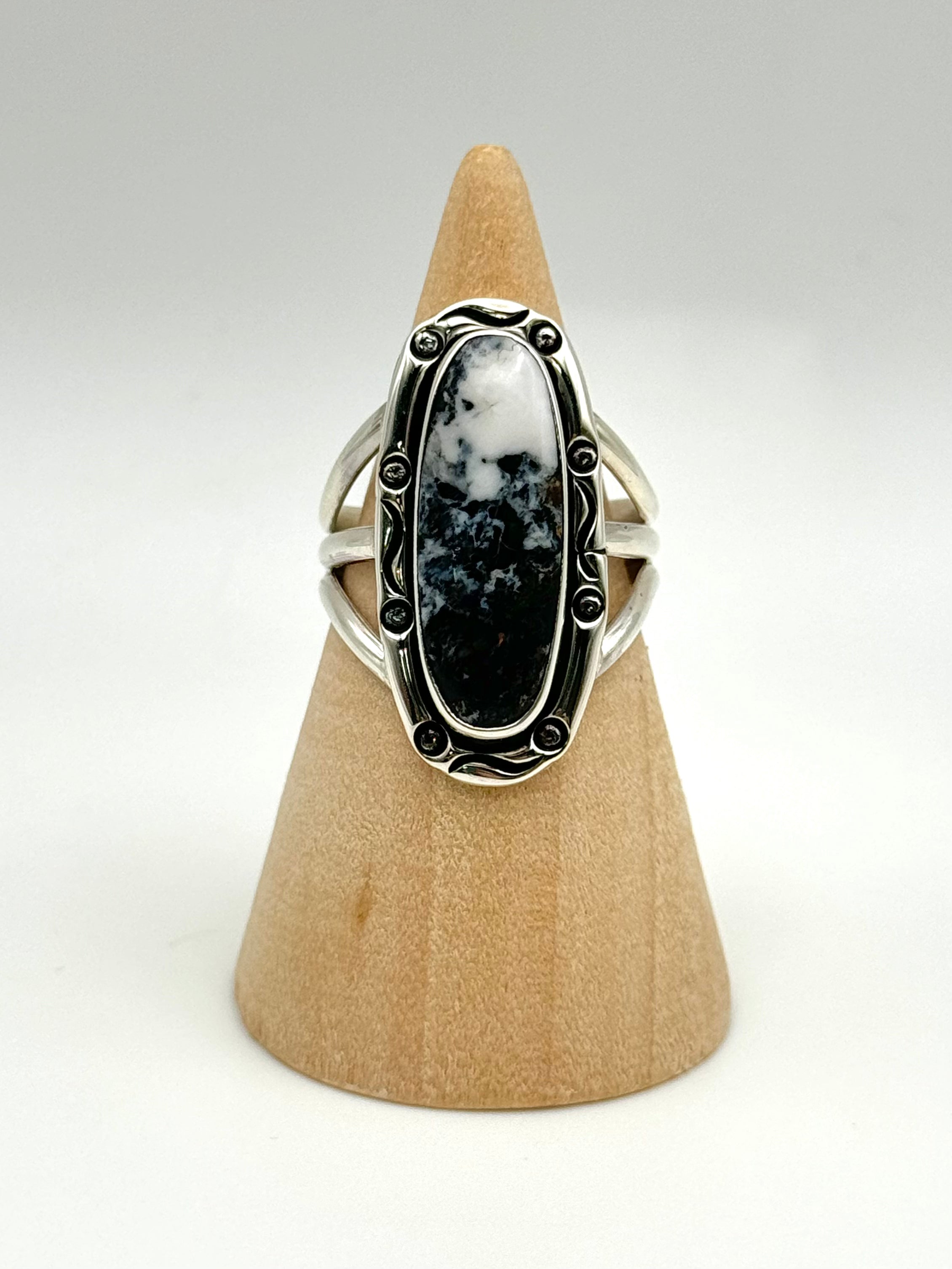 •WHITE BUFFALO TURQUOISE - 2• Navajo silver ring (size 7.5)