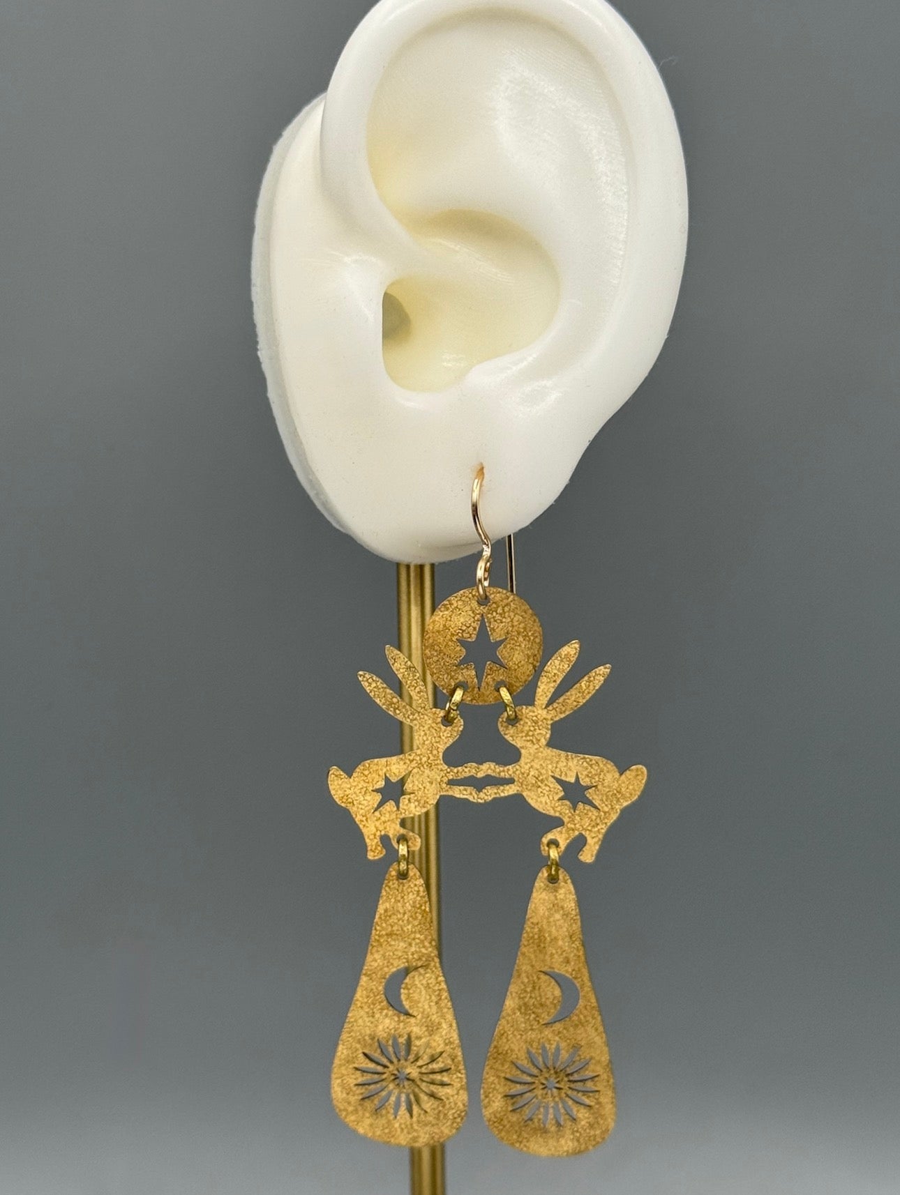 •RABBIT IN THE MOON• gold dangle earrings